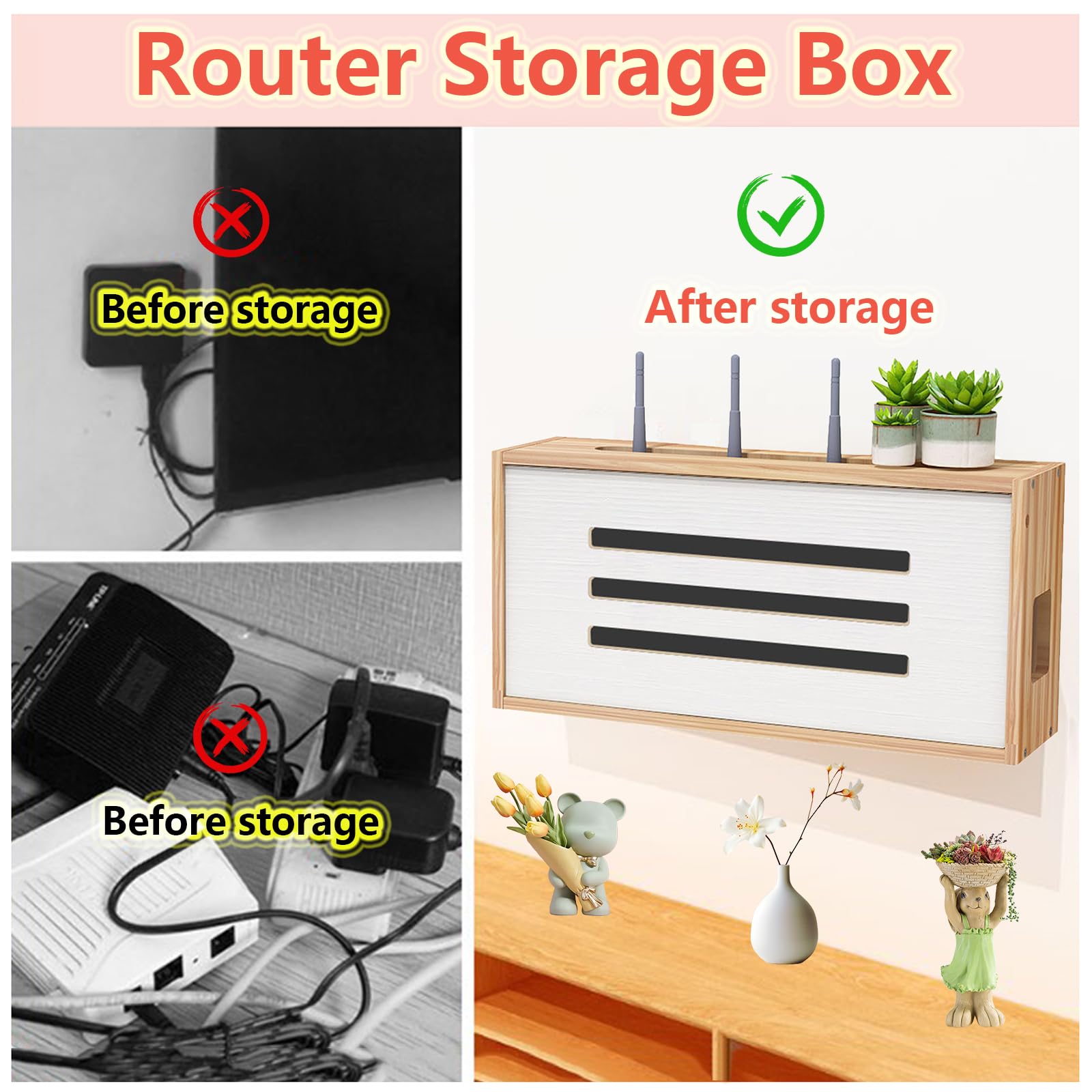 Étagère murale flottante pour routeur WiFi pour gestion des câbles, support de routeur marron élégant, solution de dissimulation pour espaces de vie organisés