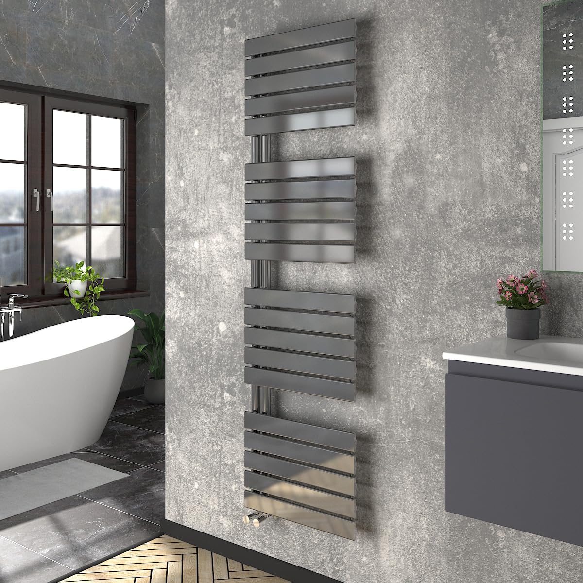 Warmehaus Gunmetal Designer Heated Towel Rail Bathroom Ladder Radiator Warmer Central Heating Rads Flat Panel 1800X500mm