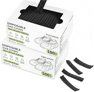 PUPILLEMON 200Pcs(100 Pairs) Non-Woven Shoe Covers Disposable Non Slip for Indoors, Breathable | Durable Booties for Shoes Covers, Fits Up to Size 13 US Men (Black)