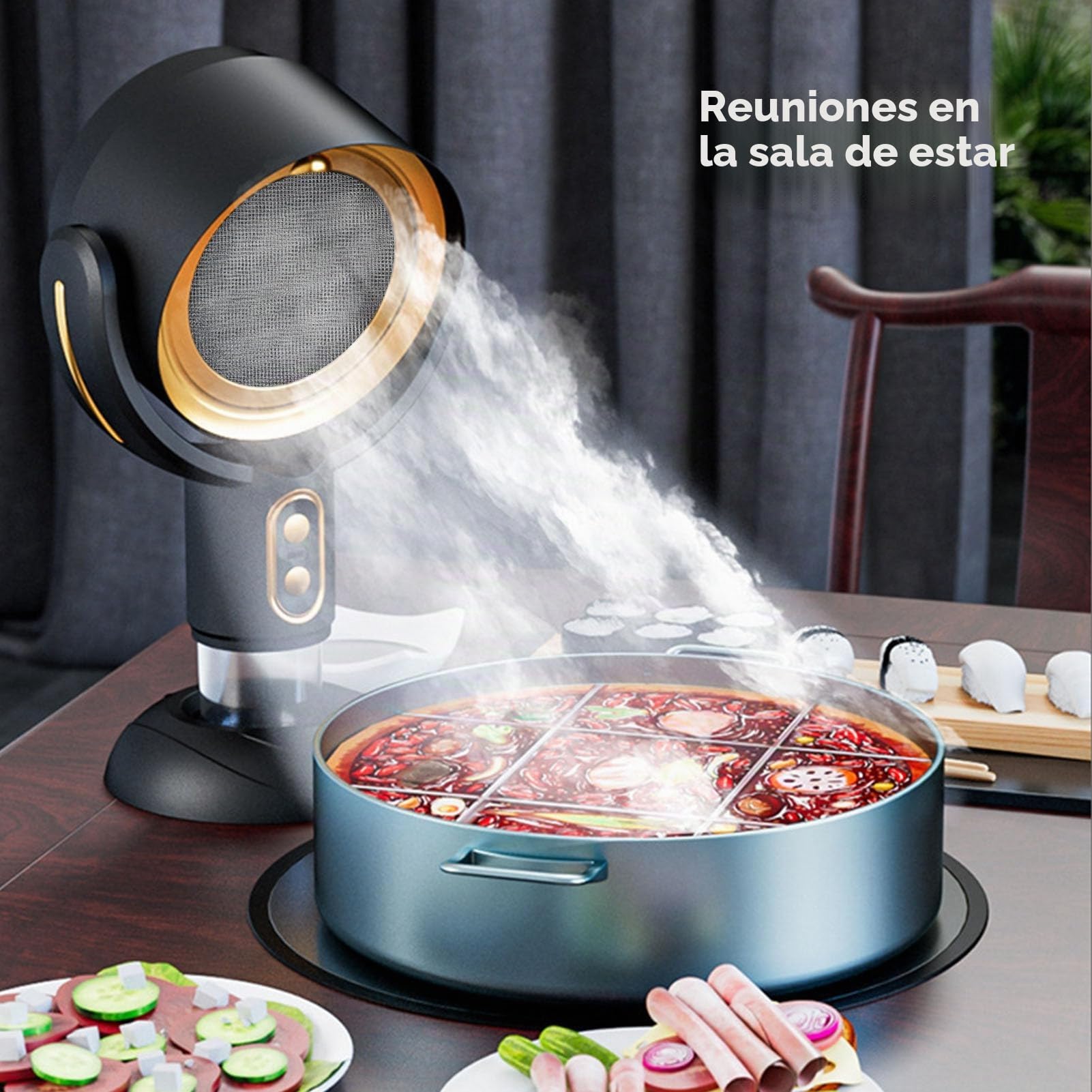 Extractor de Cocina Portátil con Velocidad de 2 Velocidades, Campana Extractora de Escritorio Alimentada por USB de Iones Negativos, Compacta y Portátil para Dormitorios, (Negro