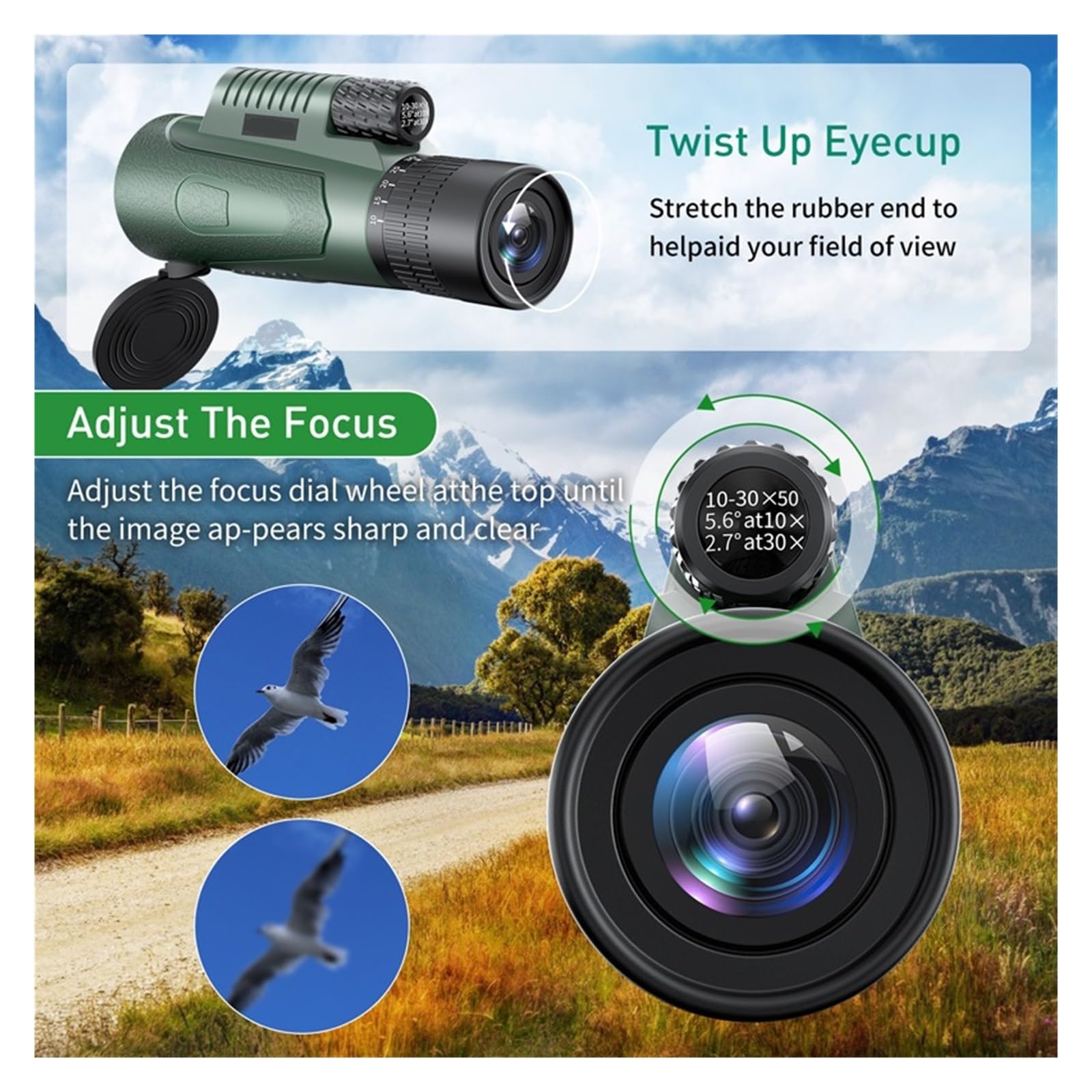 Telescopio Con Zoom 10-30x50, Astronomia, Caccia, Monocolo, Attrezzatura Da Campeggio, Cannocchiale HD Adattatore For Telefono, Treppiede Ingrandimento Nitido(Black Set)