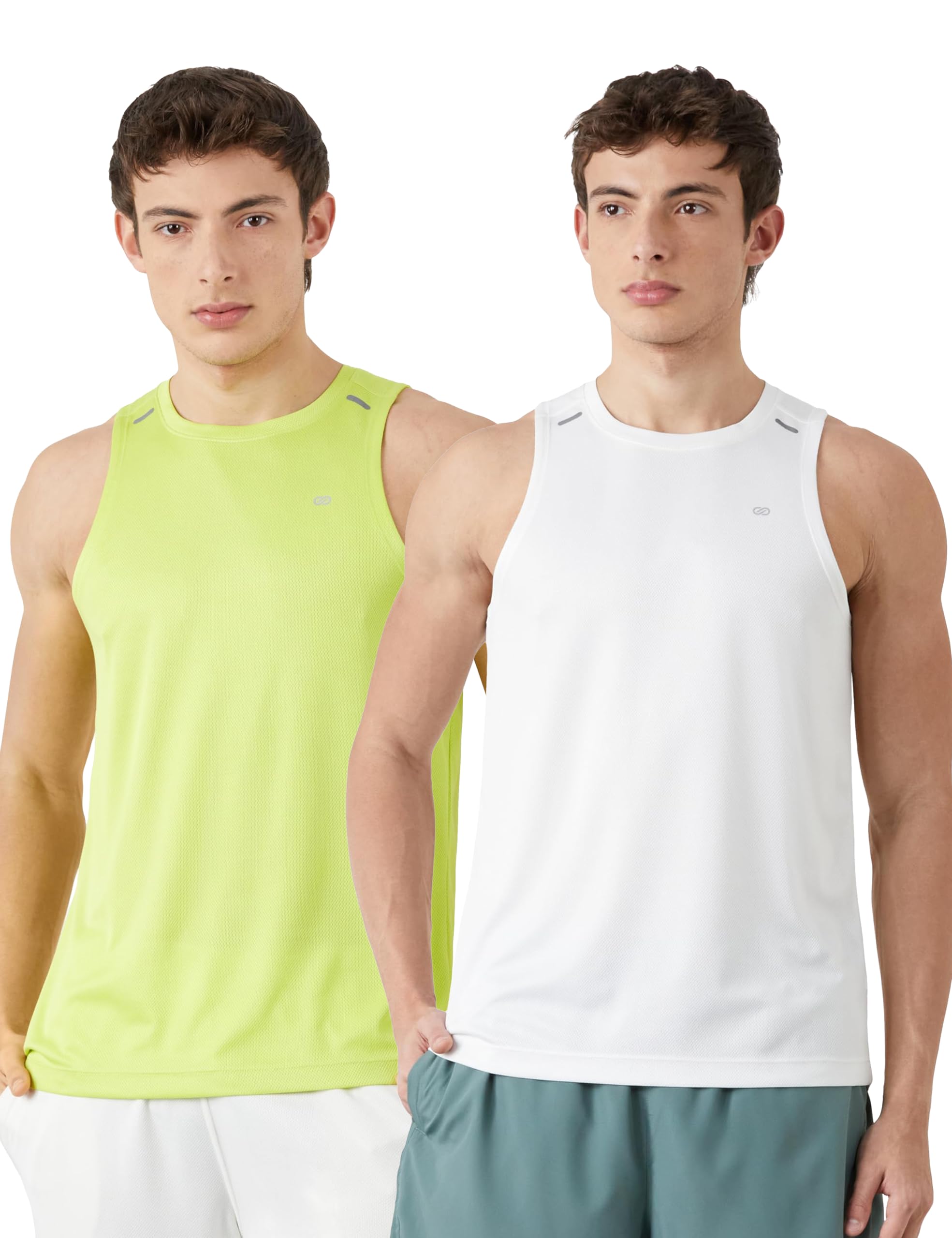 Amazon Brand - Symbol Men's Polyester Color Block Active Regular Fit Sports | Round Neck | Sleeveless T-Shirt