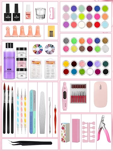 Miniatura 8 de Kit de uñas acrílicas de 42 colores con taladro y luz UV, polvo de uñas acrílico, purpurina y líquido monómero con bolsa de almacenamiento de uñas,