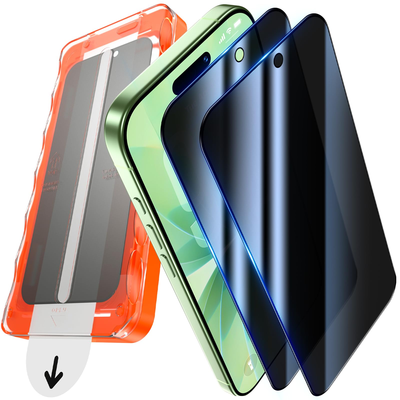 UniqueMe Tempered Glass Privacy Screen Protector for iPhone 17/16 Pro, Automatic Installation, Shatterproof Military Level, Anti-Spy Film, Pack of 2