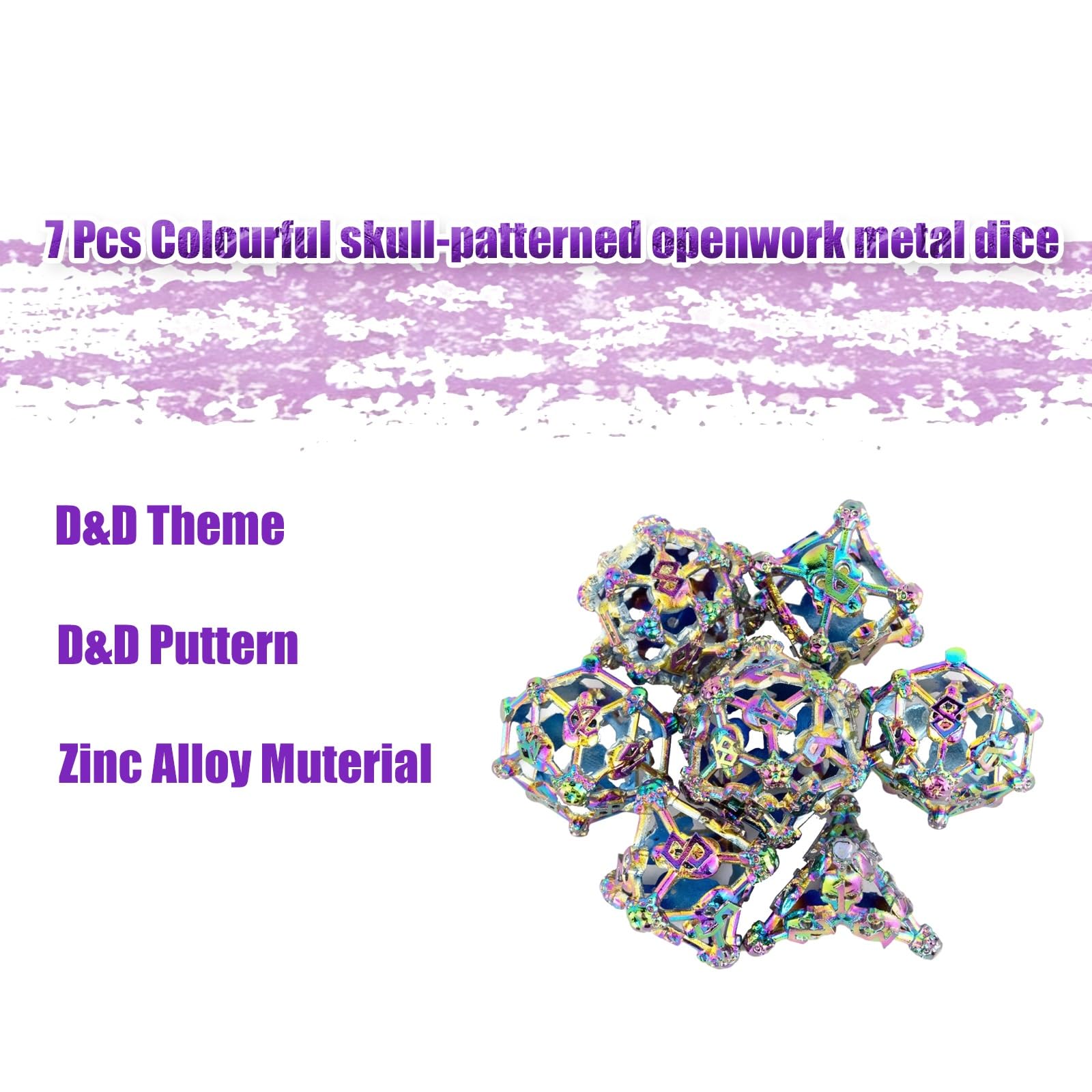 Set de 7 Dés Polyédriques Colorés à Motif de Crâne, Dés Polyédriques D&D, Compatible avec Les Jeux de Rôle, Les Jeux de Société et Les Jeux de Cartes (RPG)