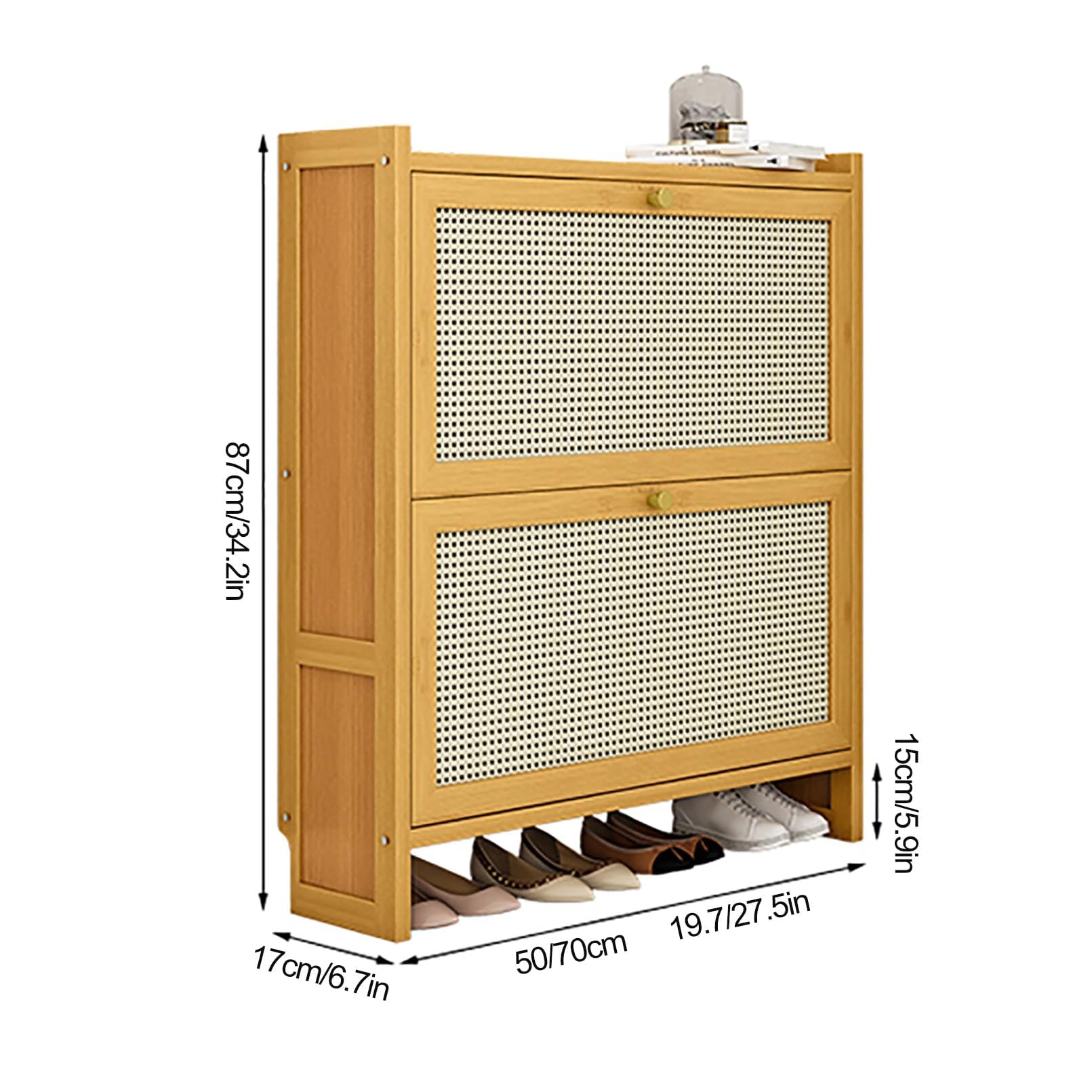 Moderno zapatero de entrada de madera independiente con puertas, diseño delgado para almacenamiento oculto en el pasillo, elegante organizador para colección de zapatos