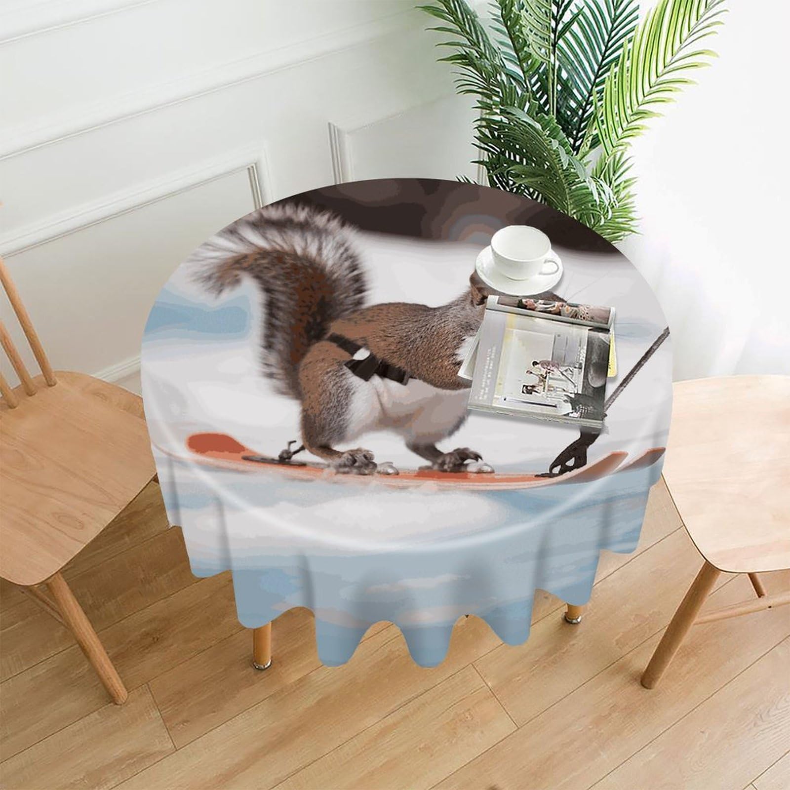 FekiLoot Skiing Squirrel Round Tablecloth Cover 60 Inch Wrinkle Free Washable Polyester Fabric Table Cover Decorative Round Table Cloth for Home Dining Kitchen Party Farmhouse