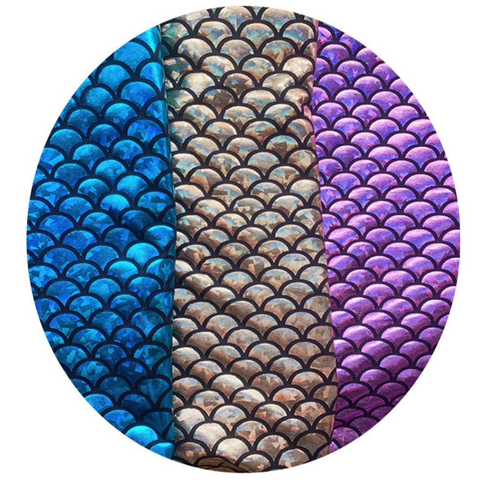 Tela de sirena brillante con escamas de dragón, holograma, estampado de escamas de pescado, tela de punto por metro, tela elástica para coser ropa, 148 cm de ancho, multicolor, 1 metro