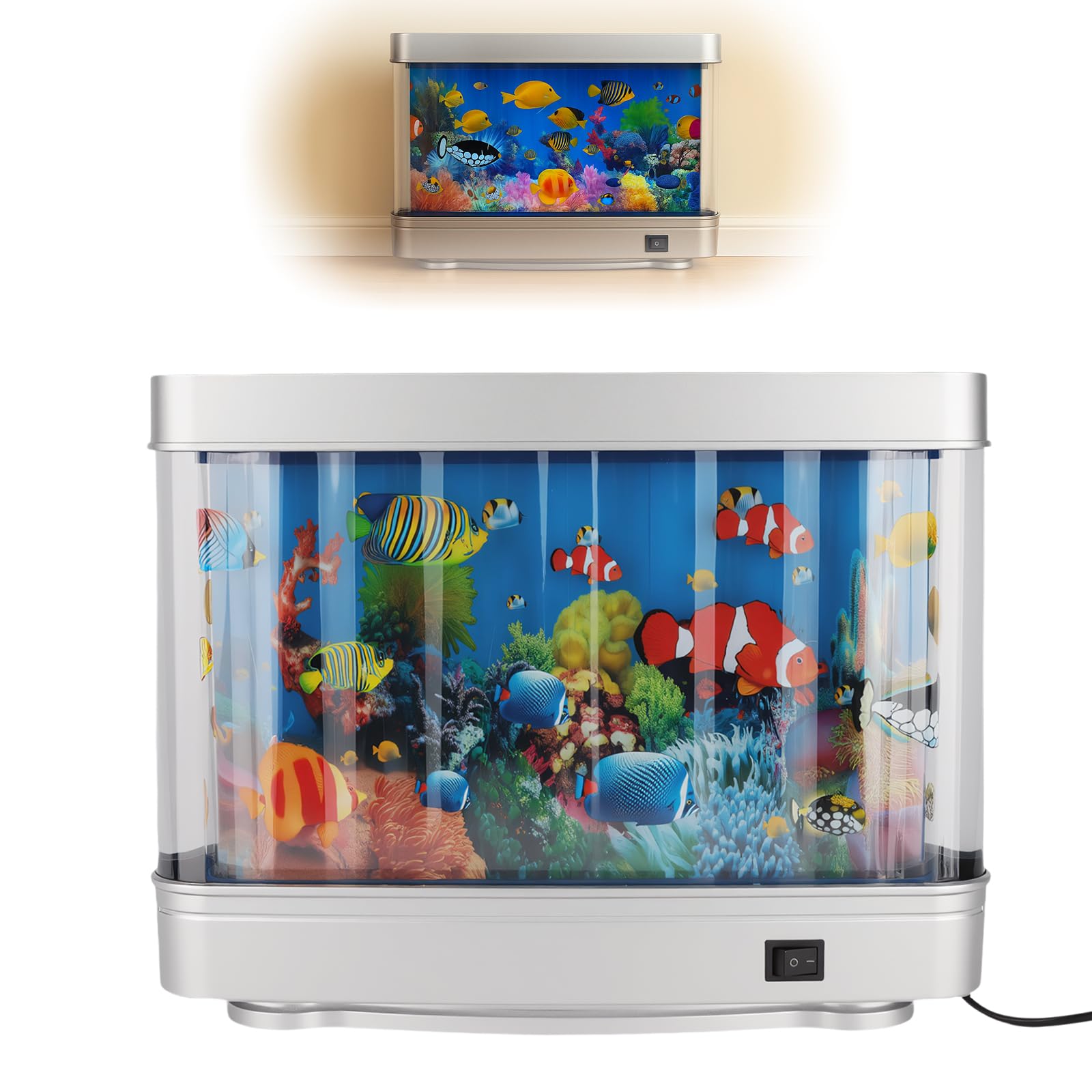 Aquarium Mood Lamp Decoration - Artificial Fake Tropical Fish Tank Lamp Virtual Night Light for Home Office Bedroom Livingroom