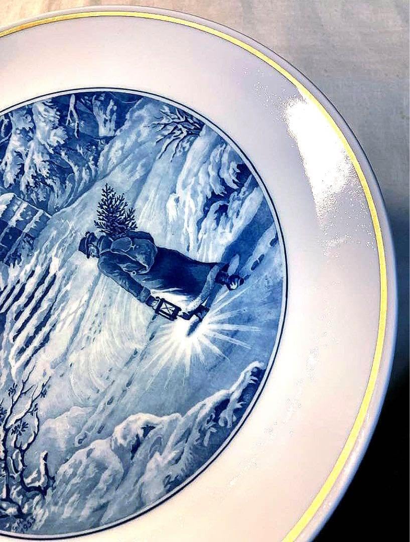 1953】未使用 Meissen マイセン イヤープレート 家路 雪 ランタン