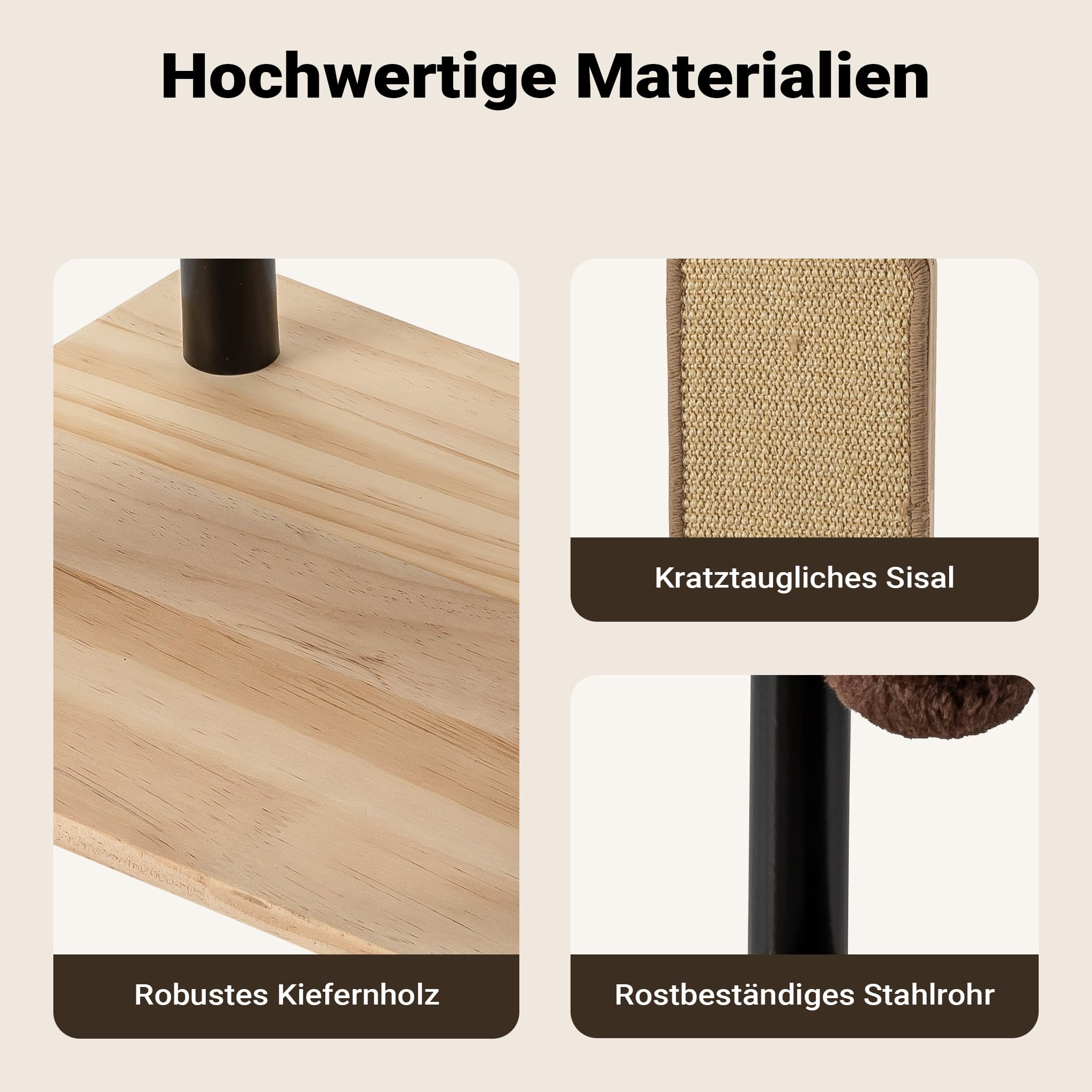 Fudajo Kratzbaum aus Metall 48 x 48 x 168 cm mit Sisal, Kratzmöbel mit Kratzbrett, Katzenbaum mit großer Liegefläche und modernem Design
