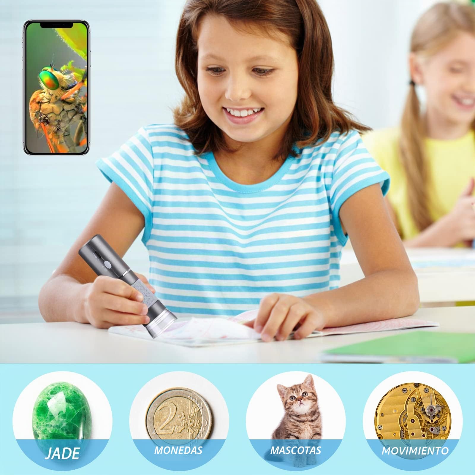HD 4K 3840x2160P Cámara de microscopio Digital WiFi para iPhone Android Phone y Windows Mac PC, microscopio portátil inalámbrico con Soporte para Adultos y niños
