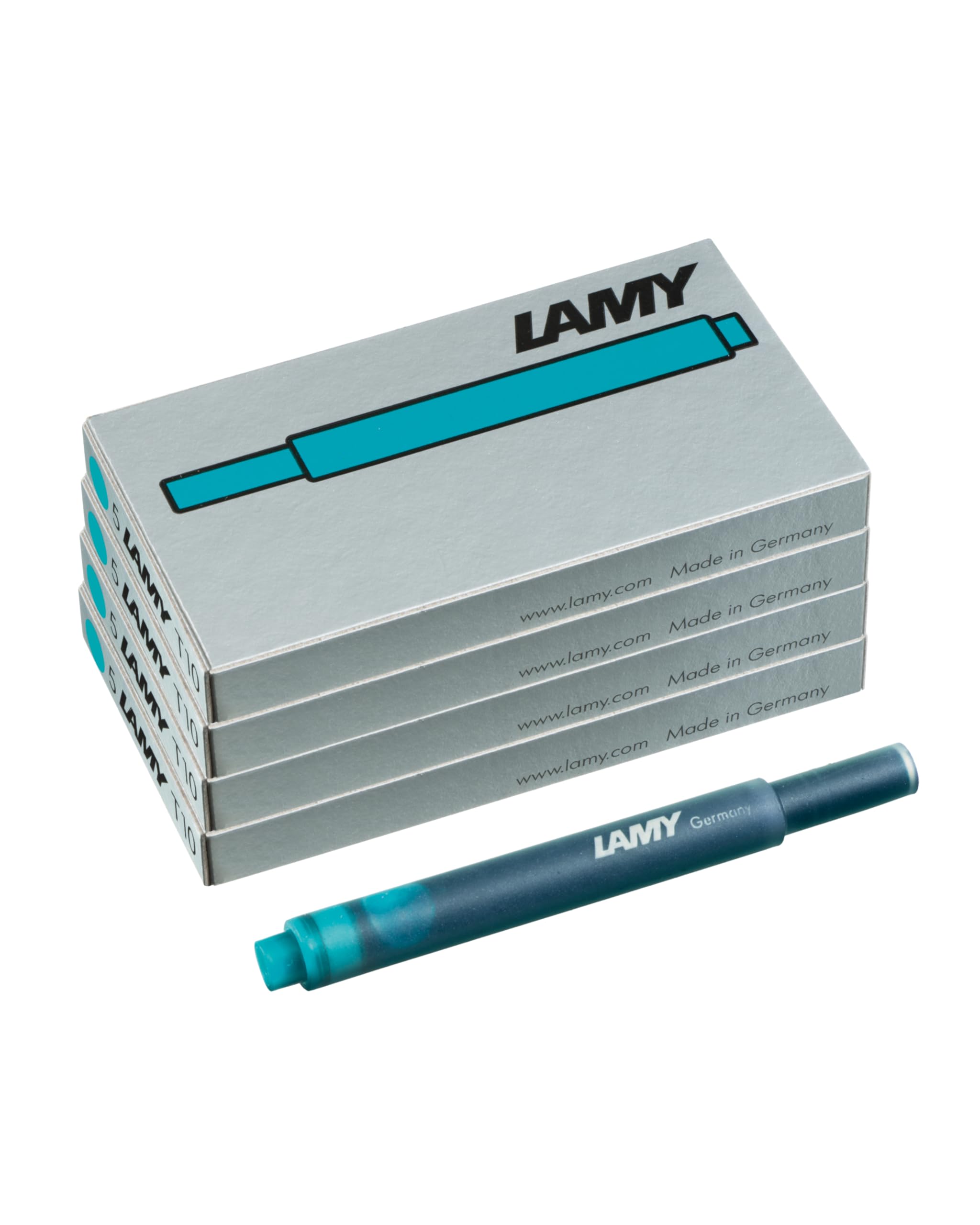 LAMY T10 Set of 4 Ink cartridges with Large Ink Capacity - Suitable for All Lamy Fountain Pen Models - Contents 1.25 ml per Cartridge - 5 Pieces per Pack - Ink Color Turquoise