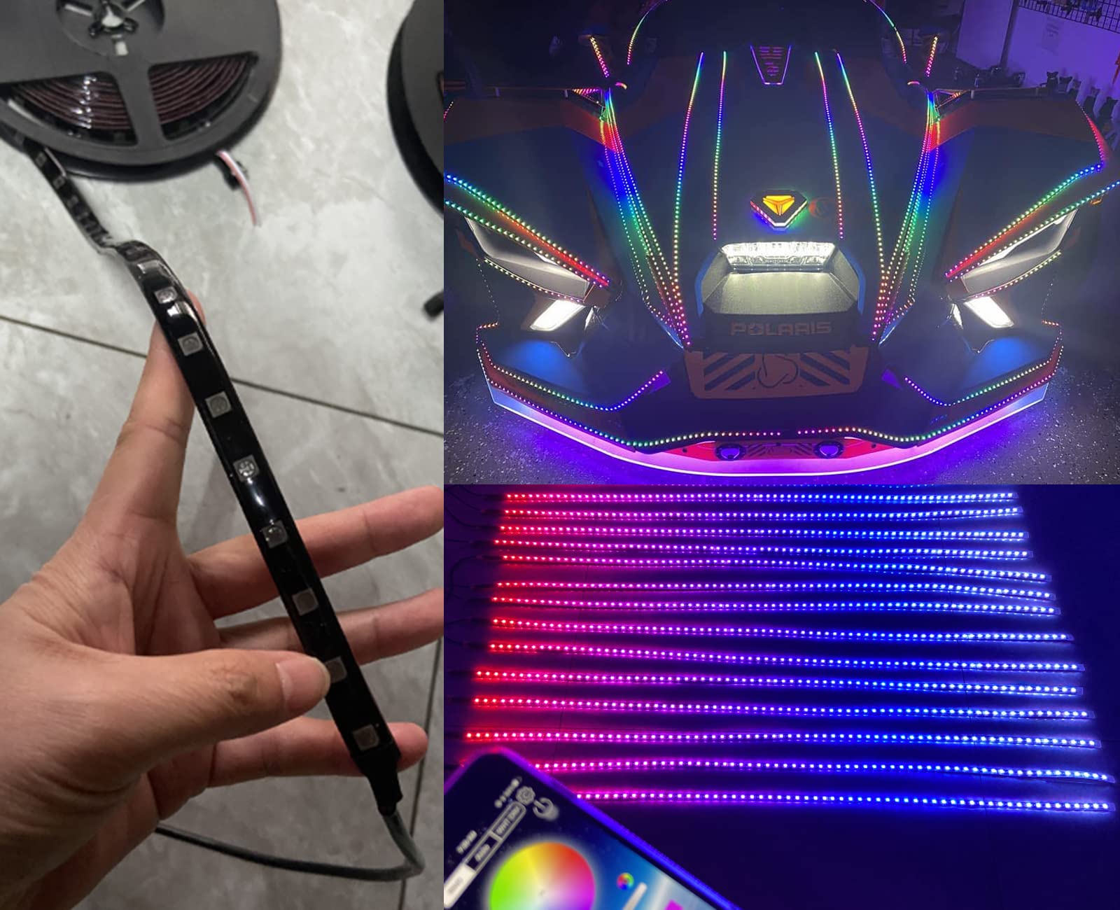 Black Out Tinted Smoked 14PCS 5FT 1.4Meters 60Inch Single Row RGB + White + Dream Color Light Strips for Slingshot Polaris Cam-an Ryker Spyder
