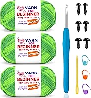 Vista 37 de Hilo de Ganchillo para Principiantes Verde Manzana Hilo de Algodón para Tejer y Tejido - Kit de Ganchillo para Principiantes - 3 * 50g