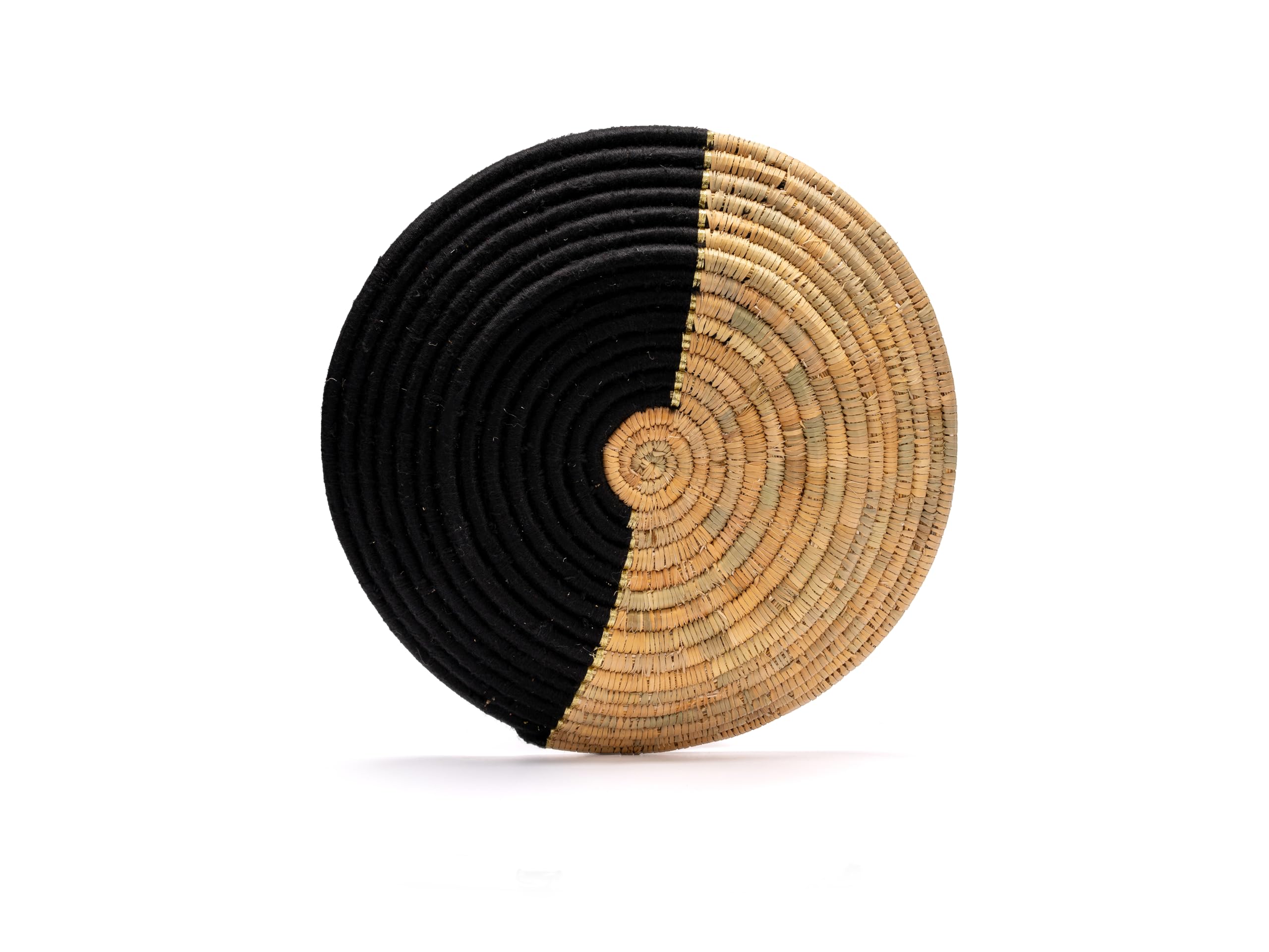 Bandeja Decorativa Bereber, Tejido a Mano, Diseño Bicolor Negro y Natural, Aprox. 45 cm, Plato de Mimbre Marruecos