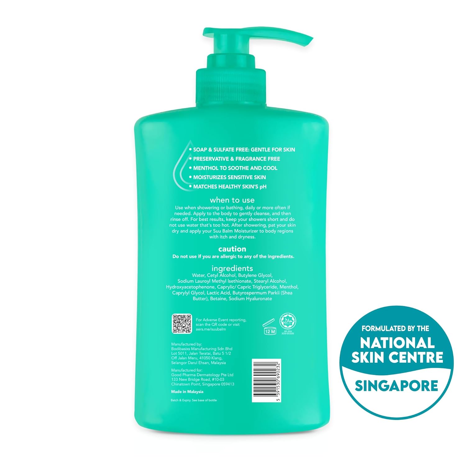 Suu Balm Anti Itch Body Wash, Psoriasis Body Wash, Eczema Body wash for adults, Moisturising Cleanser for Dry Itchy Relief, For Sensitive Skin, Cooling Menthol, Sulfate Free, 28.4 fl oz