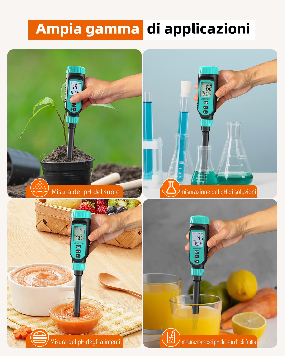 Tadeto phmetro, Kit misuratore ph digitale per suolo, giardino, acqua, soluzione e alimenti con custodia protettiva in lega e display LCD, ideale per test pH per prato, cibo e giardino