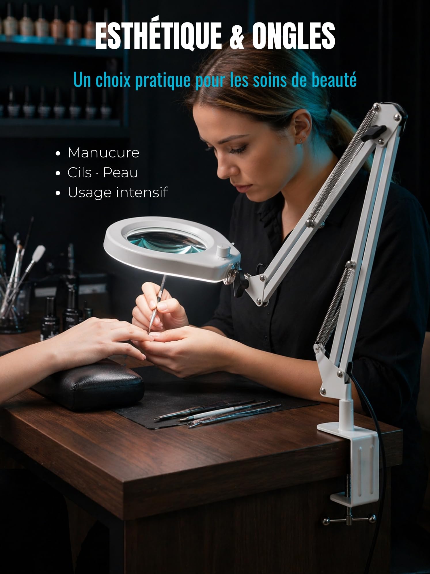 Lampe Loupe LED avec Pince & Bras Articulé – 5 Dioptries, Dimmable