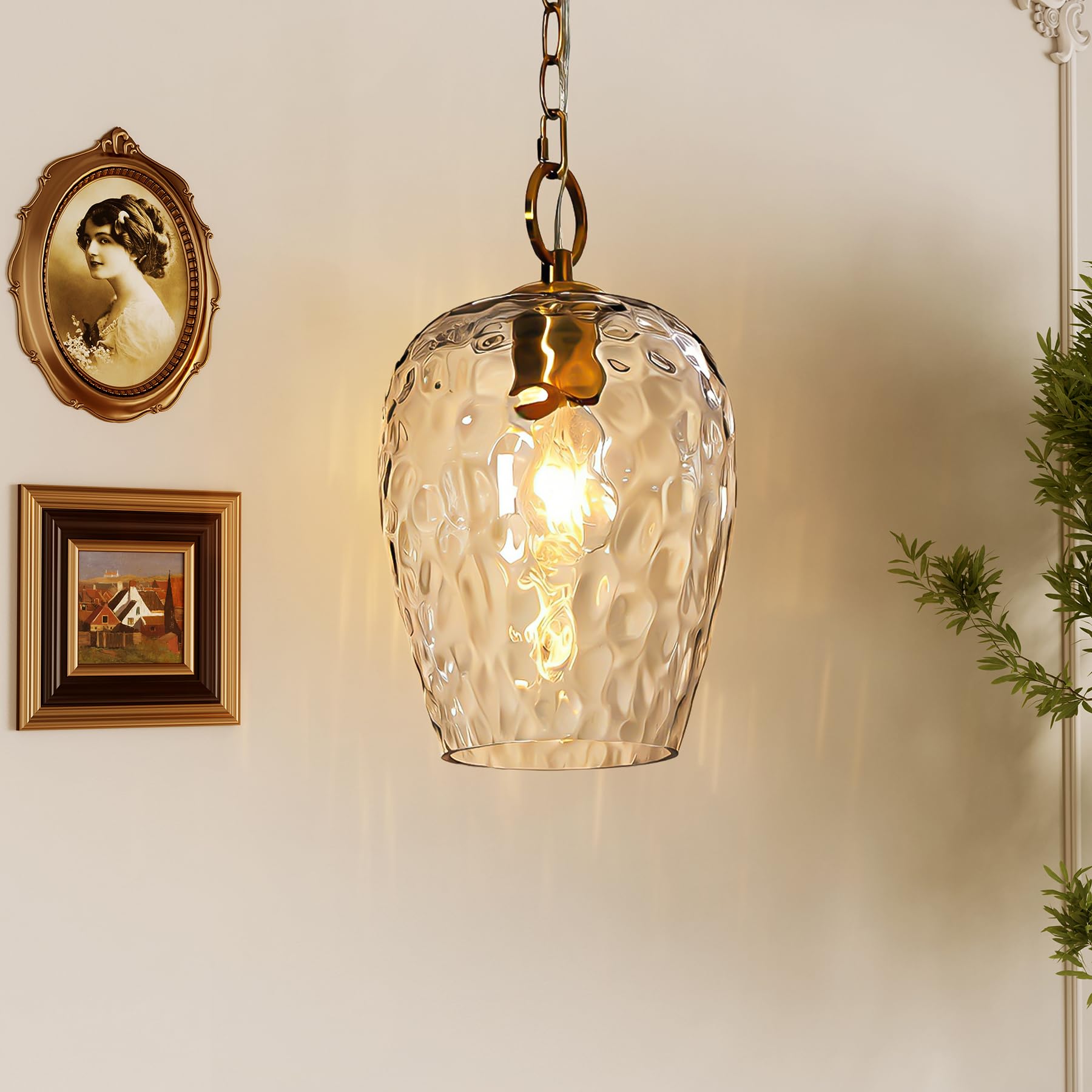 Tribesigns Pendelleuchte mit Gehämmertem Glasschirm, 152 CM Höhenverstellbar Ø22 CM, Dimmbar, Hängelampe Esstisch E27 Fassung, Modern Hängeleuchte für Esstisch Wohnzimmer Küche Schlafzimmer