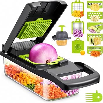 Astreon 13 Parça Sebze Doğrayıcı, Ultra Keskin Paslanmaz Çelik Bıçaklar, Geniş Hazneli, Salata Yapıcı, Düz, Küp Spiral Çoklu Şekillerde Kesme, Ev Mutfak Restoran İçin Kullanıma Uygun Sebze Kesici | 13 Parça Sebze Doğrayıcı, Ultra Keskin Bıçaklar, Kolay Temizlenebilir, Geniş Hazneli