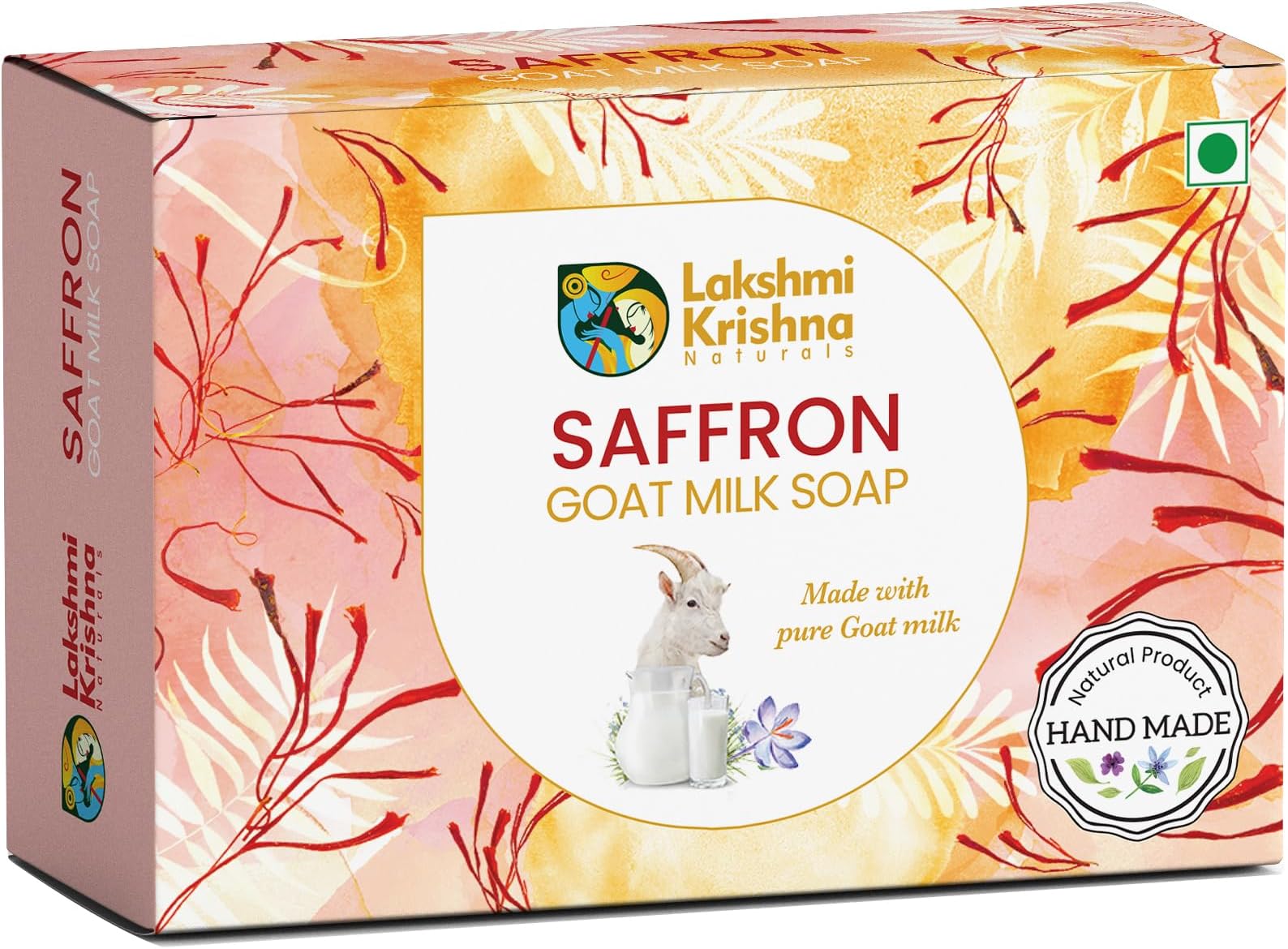 Lakshmi Krishna Natural Saffron Goat Milk Soap -100g ||Pure Luxury : Nourish Your Skin with Saffron-Infused Goat Milk Soap||