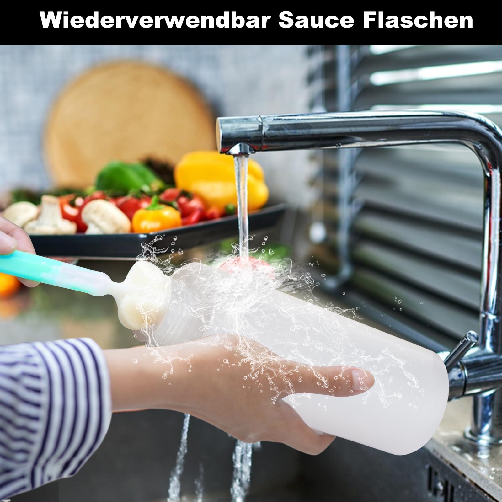 Furuising 4Pcs Large Sauce Bottle 680ML/24oz, Condiment Squeeze Bottles, Reusable Squeezy Bottles with Nozzles - Image 3