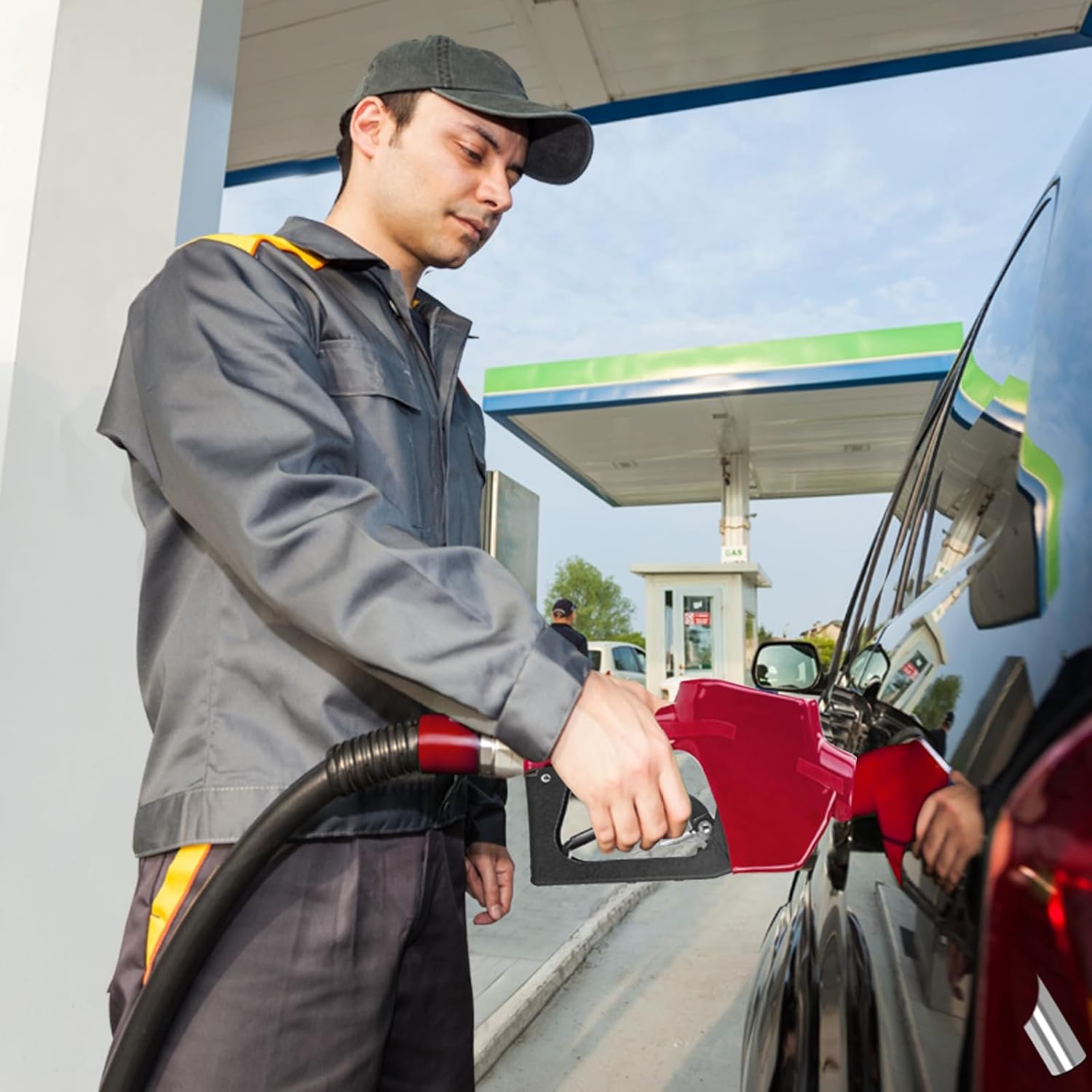 3/4" NPT Automatic Fuel Nozzle with Hose Adapter, Auto Shut-off - Max Flow 16GPM, 15/16" Spout - Diesel, Kerosene (Red)