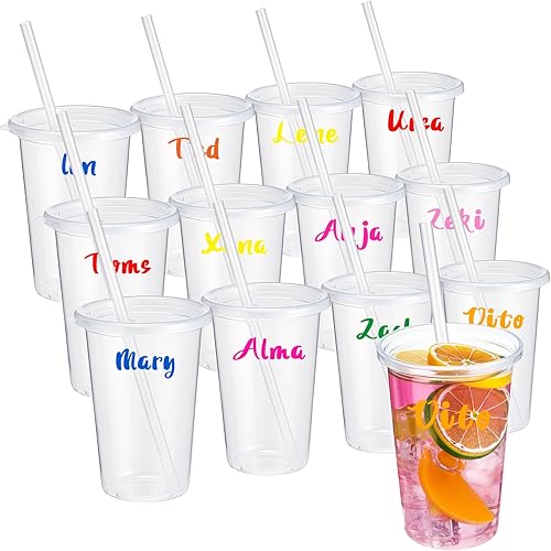 Miniatura 9 de Nuanchu 24 vasos a granel con tapa y pajita, vasos de plástico de 14 onzas para adultos, reutilizable, taza de café, juego de tazas de agua, taza de