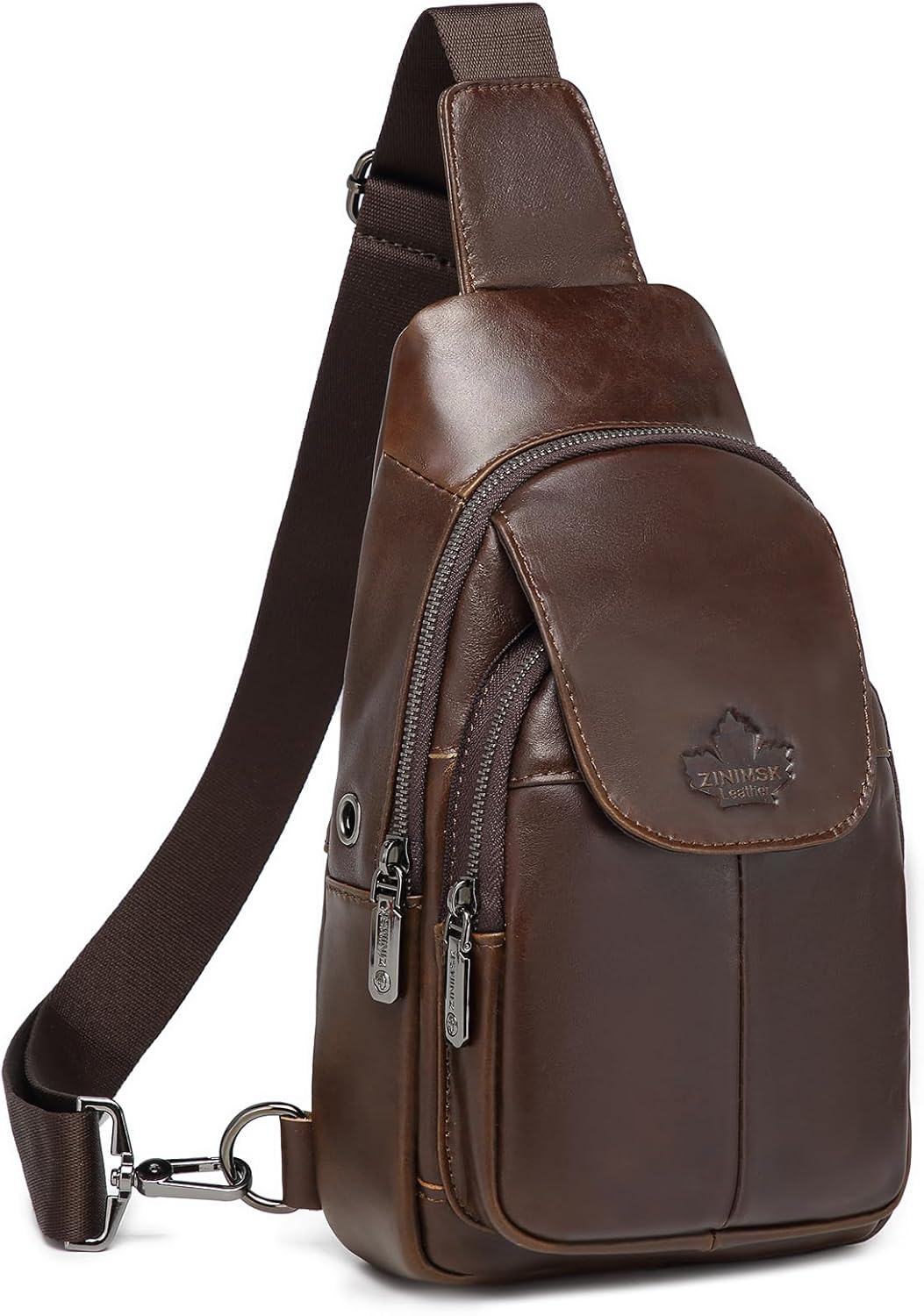 Genuine Leather Sling Bag for Men and Women Crossbody Shoulder Chest Bag for Hiking Travel Daypack