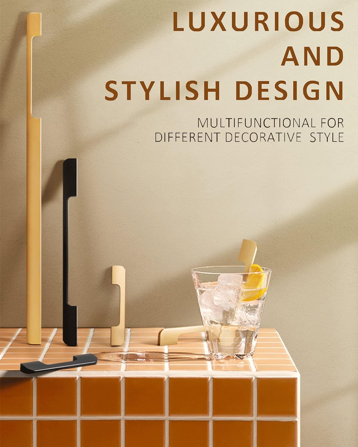 Dresser Pulls Black Gold，6pack Cabinet Hardware Gold Set，Long Cabinet Handles Aluminum Alloy，stainless Gold Dresser Drawer Pulls For Cupboards Cupboards Furniture Doors Furniture ( Color : Gold , Size