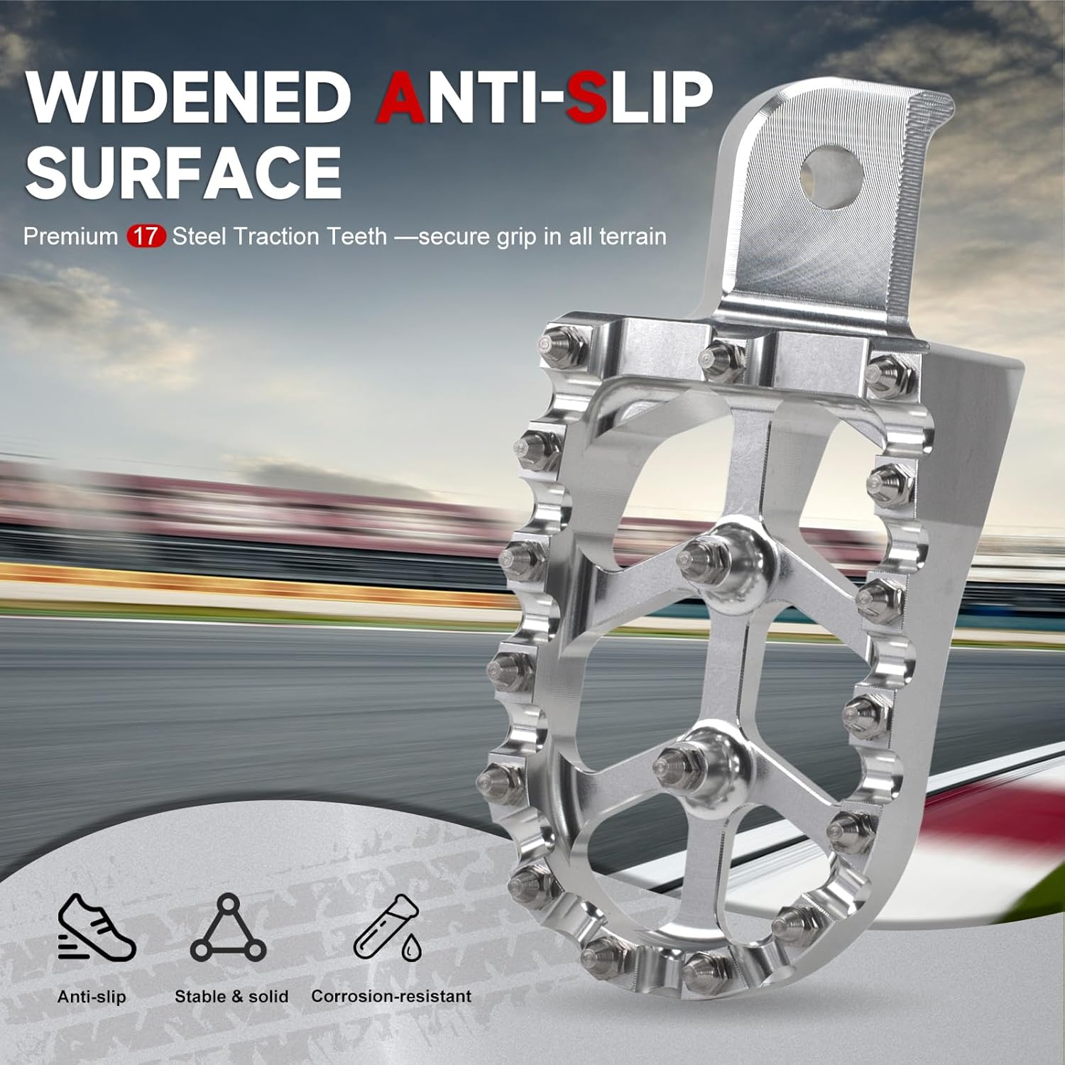 XINGWU Dirt Bike Foot Pegs for Tutti Soleil 01 CNC T7075 Wide Footpegs Anti-Slip Off-Road Footpeg Pedals for Dirt Pit Bike EBike Motorcycle (Silver)