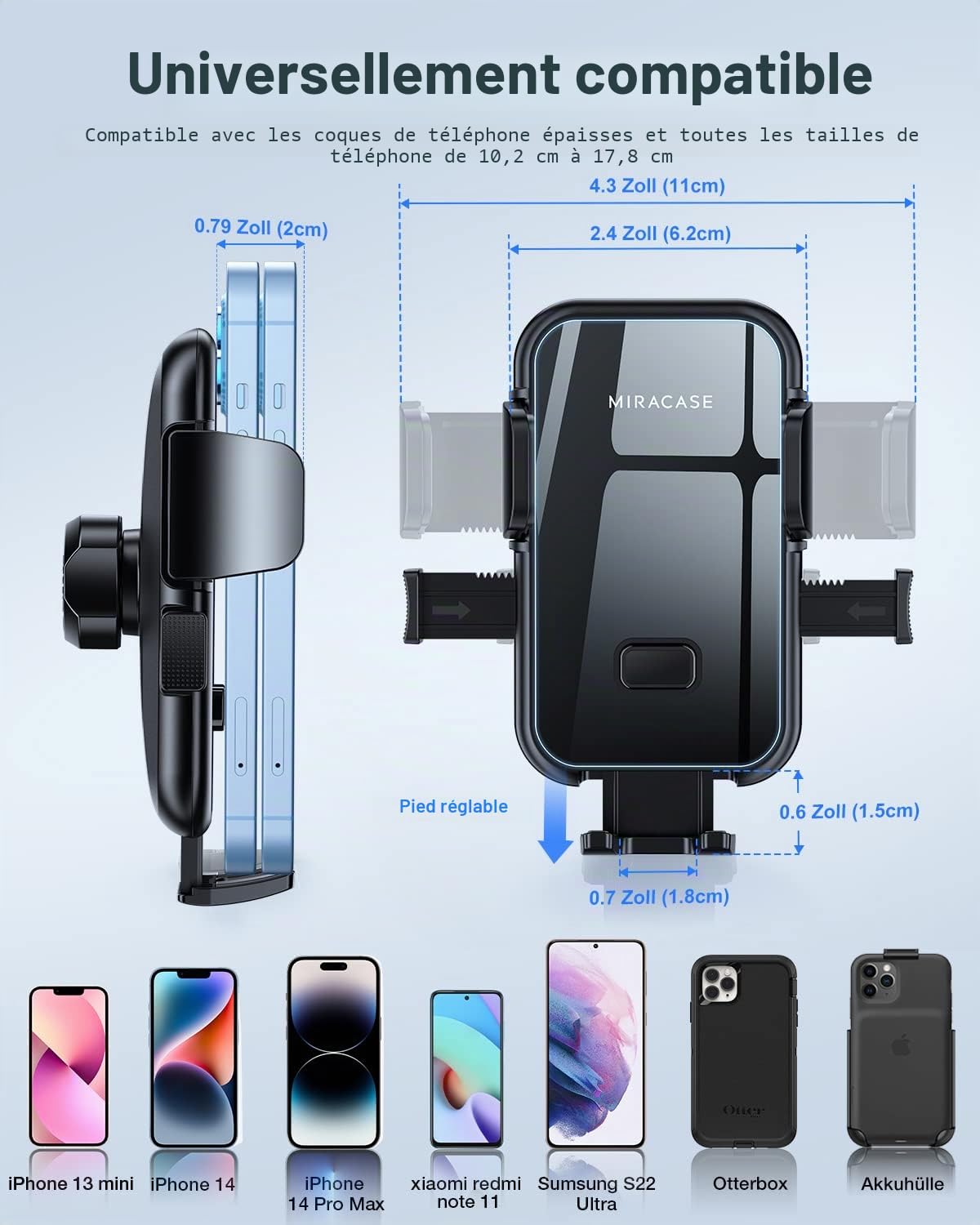 Miracase [Nouvelle Génération Support Telephone Voiture Grille d'aération, Universel Auto-Lock Porte Telephone Voiture Compatible avec iPhone 14 Pro Max 13 12 11 Samsung, Huawei, Xiaomi, etc.