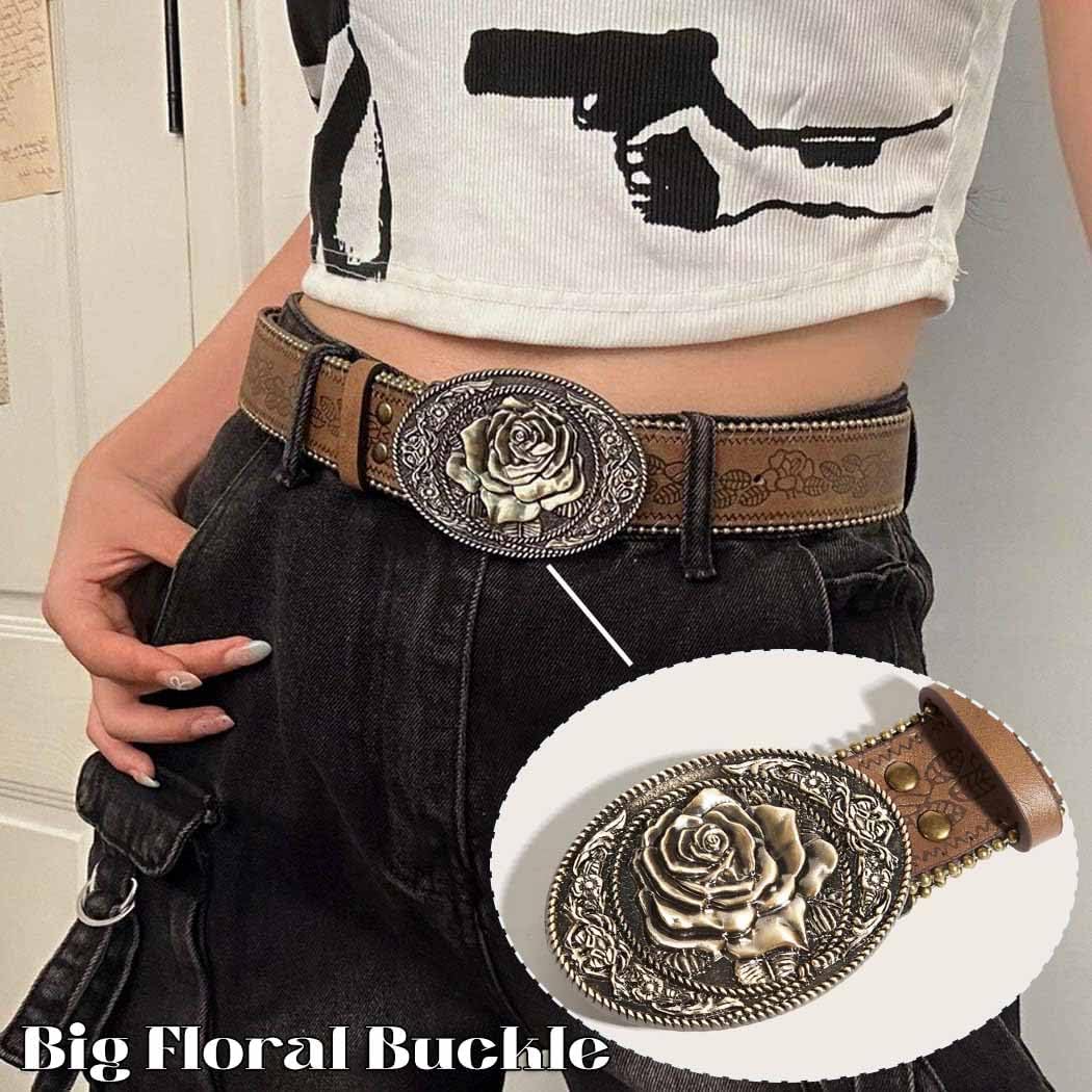 Women Western Belt with Heart Embossed Buckle Vintage Brown Belt for Jeans Pant Dress Cowgirl Cowboy Belts - Image 5