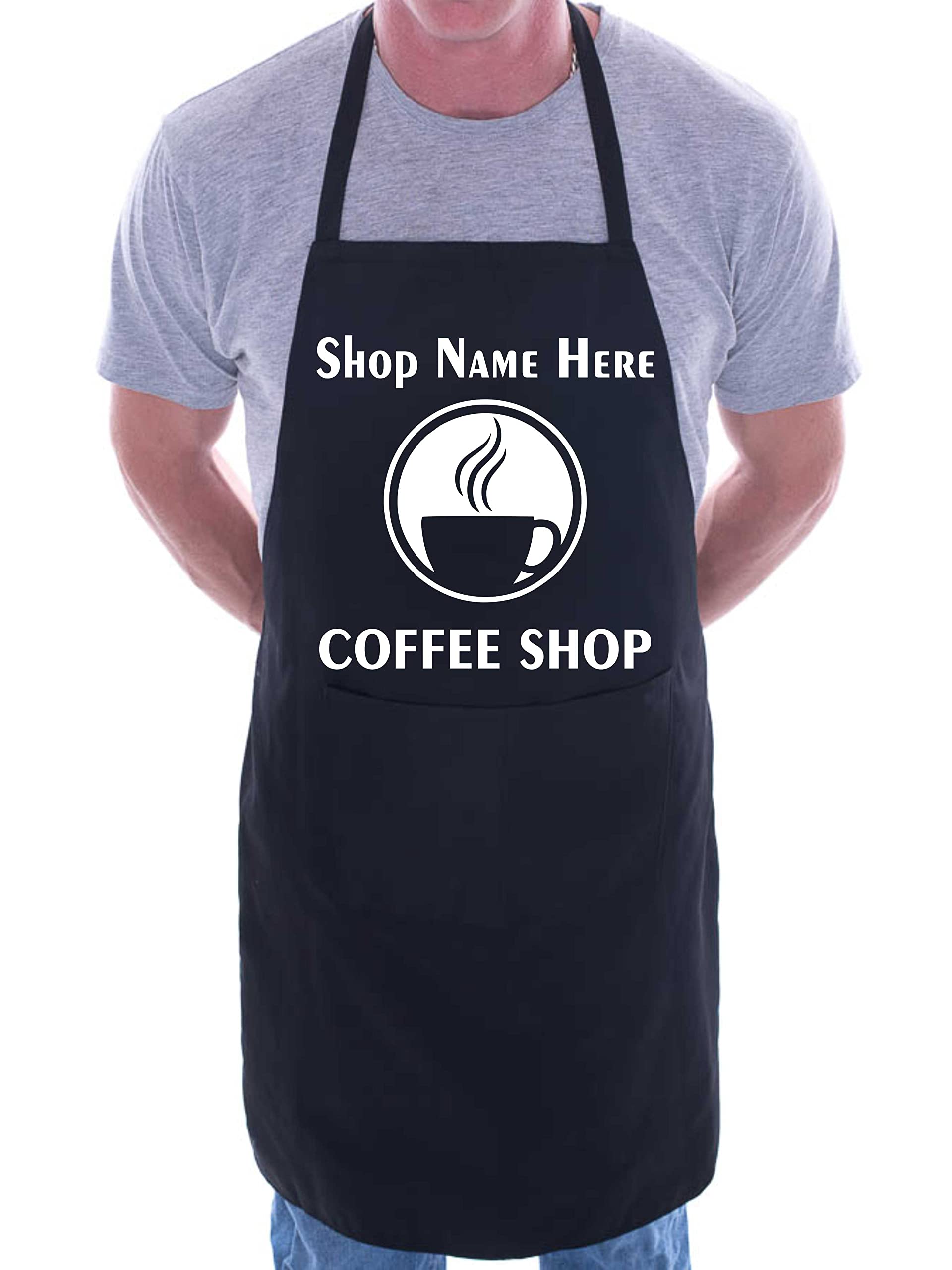 Print4U Personalised Apron Coffee Shop Restaurant Add Your Shop Name here Black