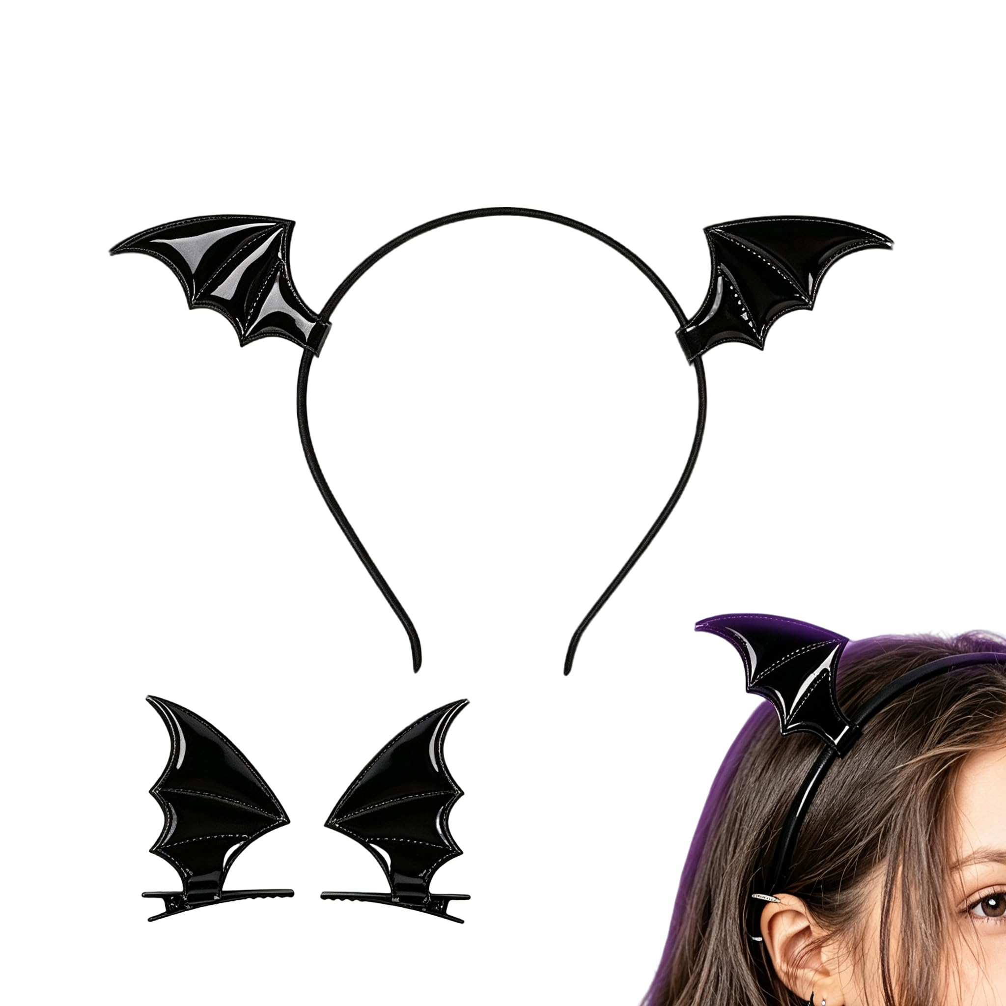 Elmsley Halloween Costume Accessories,Red Dragon Wings Headband & Hair Clips Set,Bat Ears Headband,Halloween Devil Wings Headband,Women Men,for Cosplayer Party