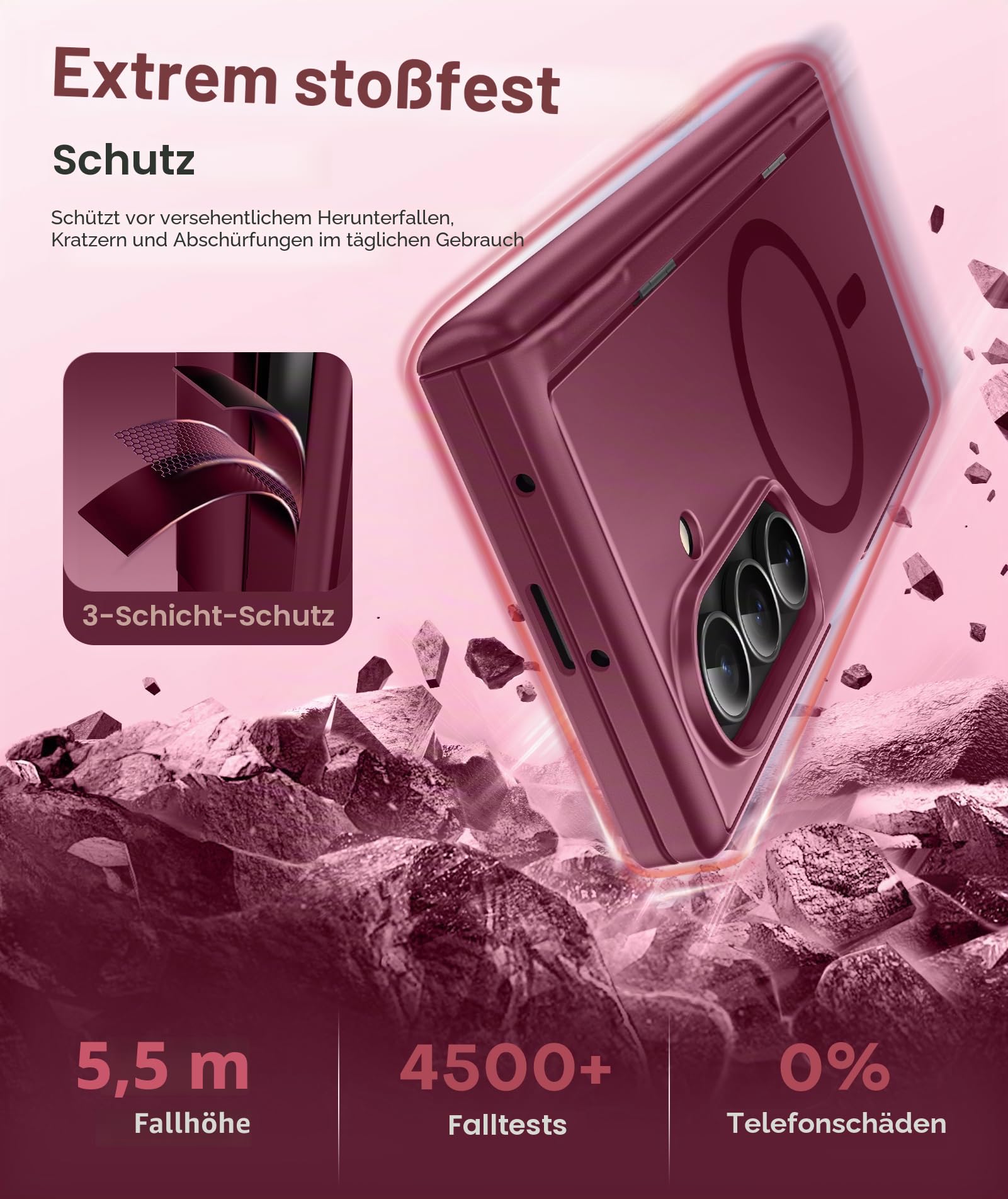 BERFY Hülle für Galaxy Z Fold 7 mit Datenschutz Displayschutz,rot | Kompatibel mit MagSafe, versteckter Ständer, Scharnierschutz in Militärqualität, stoßfest, magnetisch, schlanke Handyhülle