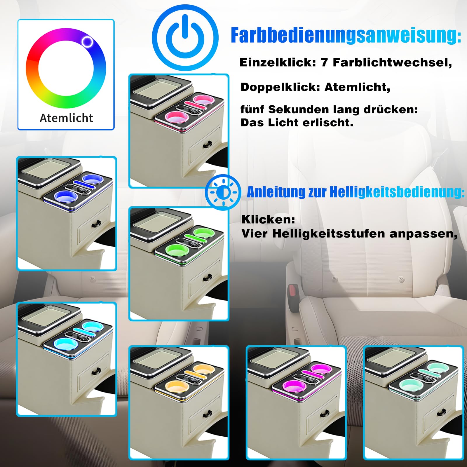Scatola portaoggetti per braccioli, con luce ambientale a 7 colori e 4 livelli di luminosità, adatta e cassetto del conducente esclusivo per Mercedes-Benz Classe V V220 V260 V250 W447