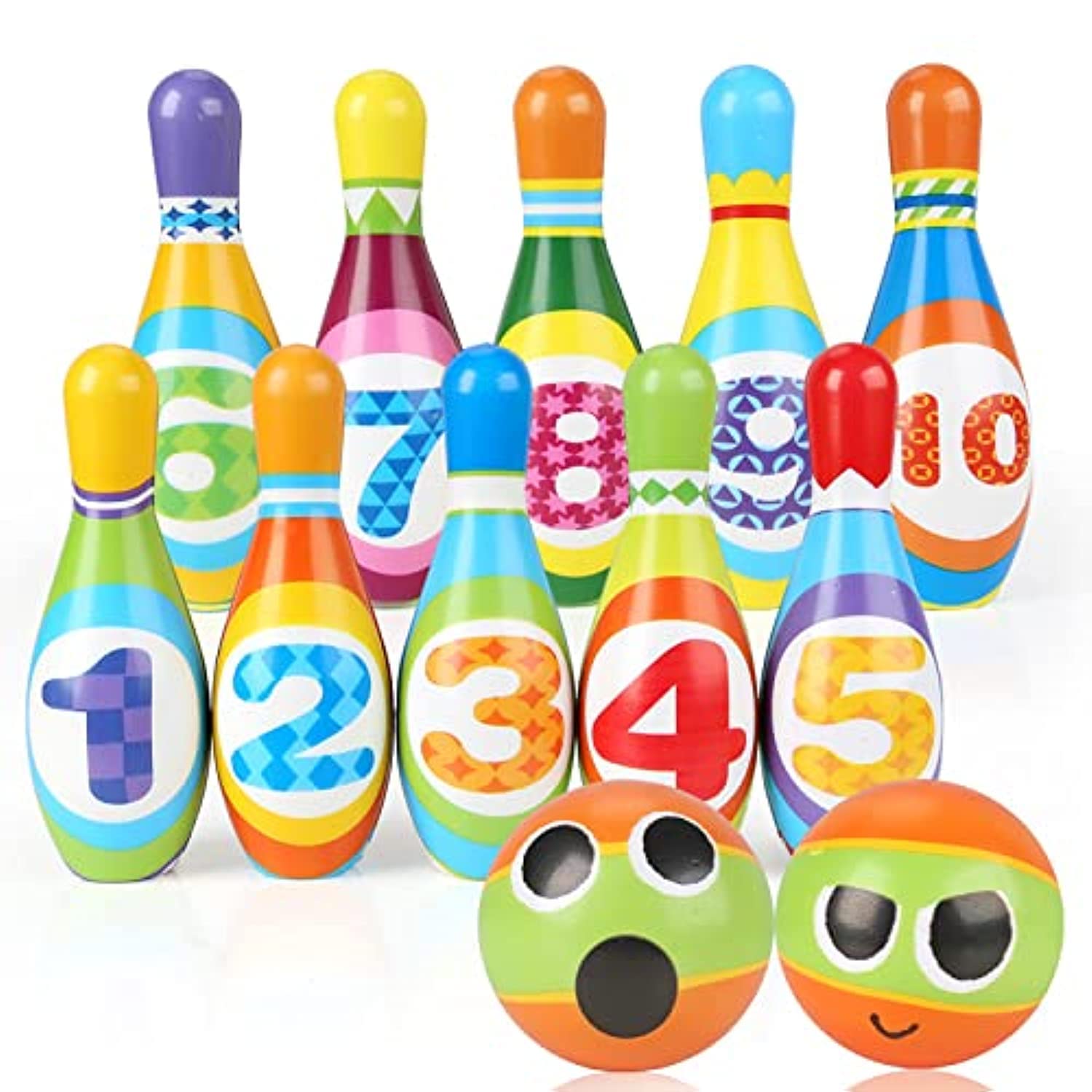 SKEIDO Kids Bowling Toys Set Toddler Indoor Active Play Game Soft 10 Foam Pins & 2 Balls