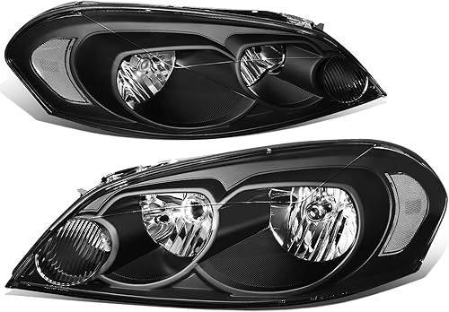 DNA MOTORING HL-LB-CI06-BK-CL1 Faros delanteros negros con LED Day Running Light Strip Reemplazo Para 06-13 Impala