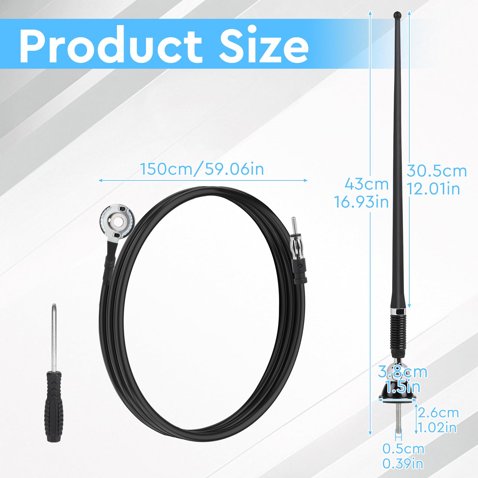 DBREAKS Antenna Radio Marina Impermeabile AM FM Universale 16'' Gomma