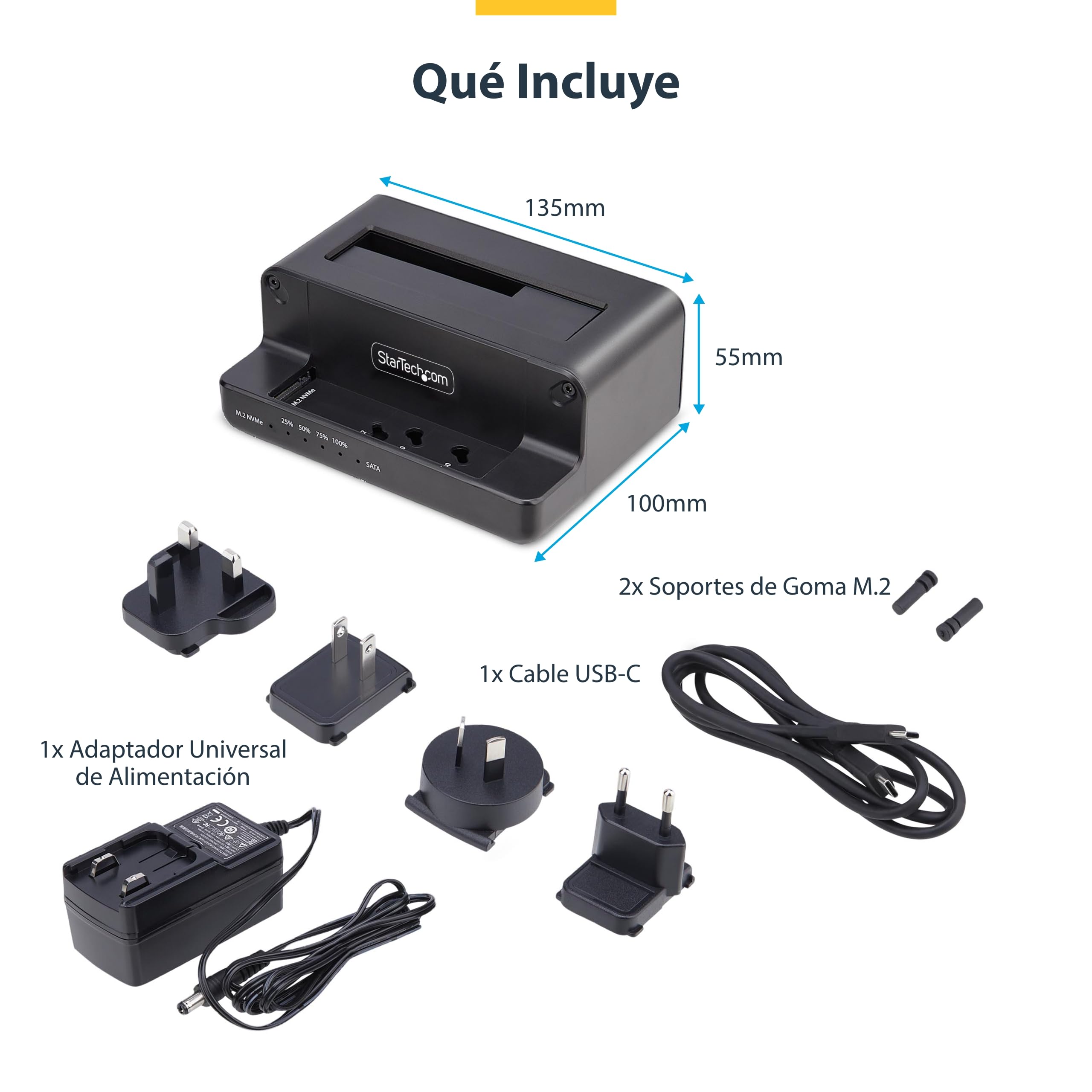 StarTech Dock Duplicador M.2 NVMe a SATA 2,5/3,5in, 27GB/min, USB 10Gbps | USB 3.2 10Gbps, PCIe Gen3x2, Unidad de estado solido