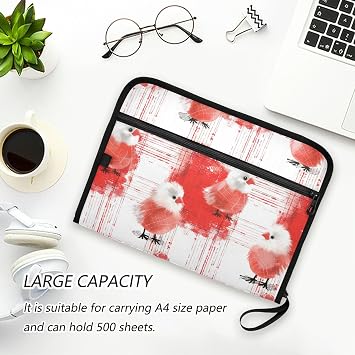 Receipt Organizer 13 Pockets A4 Letter Size with Zipper Closure for Document File Folder Expanding Playful Chick Plaid Red expando
