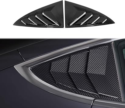 Exterior Car Accessories for Tesla Model 3 2017 2018 2019 2020 2021 2022 2023 Rear Side Window Louvers Air Vent Scoop Shades Panel Cover Auto Decoration Trim 2PCS Carbon Fiber Color
