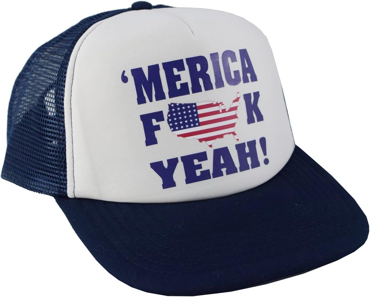 F ck Yeah Merica Blue and White Trucker Cap Funny Slogan America Baseball Cap