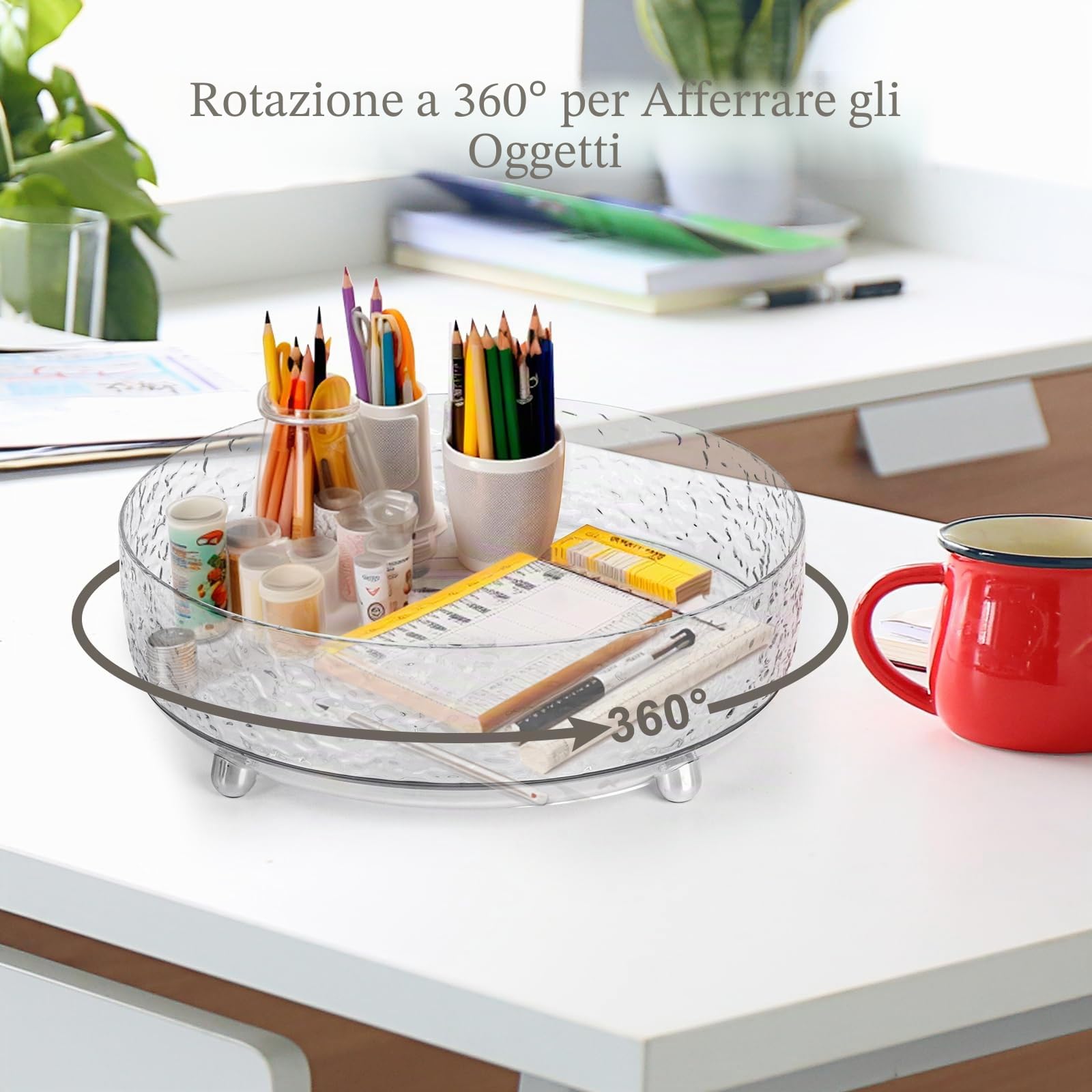 CECOLIC Lazy Susan Organizer Rotante a 360°, Vassoio Organizer per Profumi, Cosmetici e Prodotti per la Cura Della Pelle, per Toeletta, Cassettiera e Piano di Lavoro del Bagno (Trasparente)