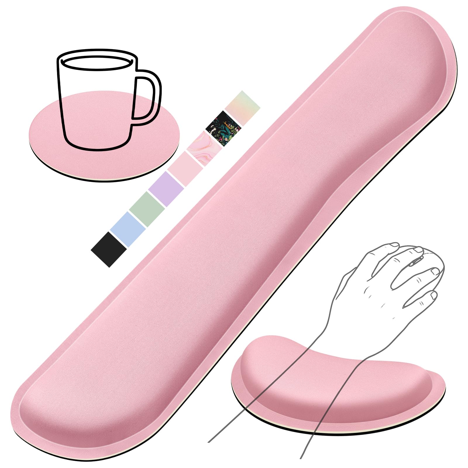Retuhapy Keyboard Wrist Rest Set, Gel Memory Foam, 3-Piece, Pink