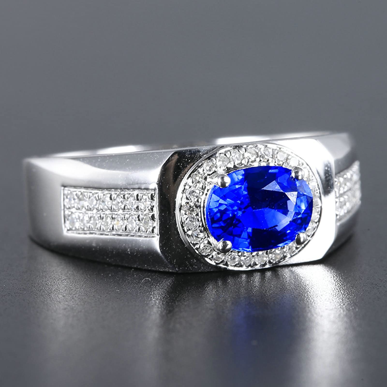 Beydodo Męski pierścionek, białe złoto 750 z diamentem, pierścionek zaręczynowy, sygnet z owalnym szafirem 1,18 ct, obrączka ślubna, bez niklu, Szafir Diament