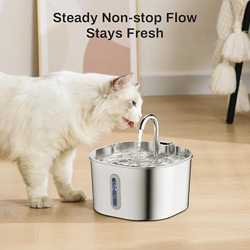 Miniatura 8 de Fuente de agua para gatos de acero inoxidable de 2.2 L, dispensador automático de agua para mascotas, accesorios para bebederos para gatos, fuente