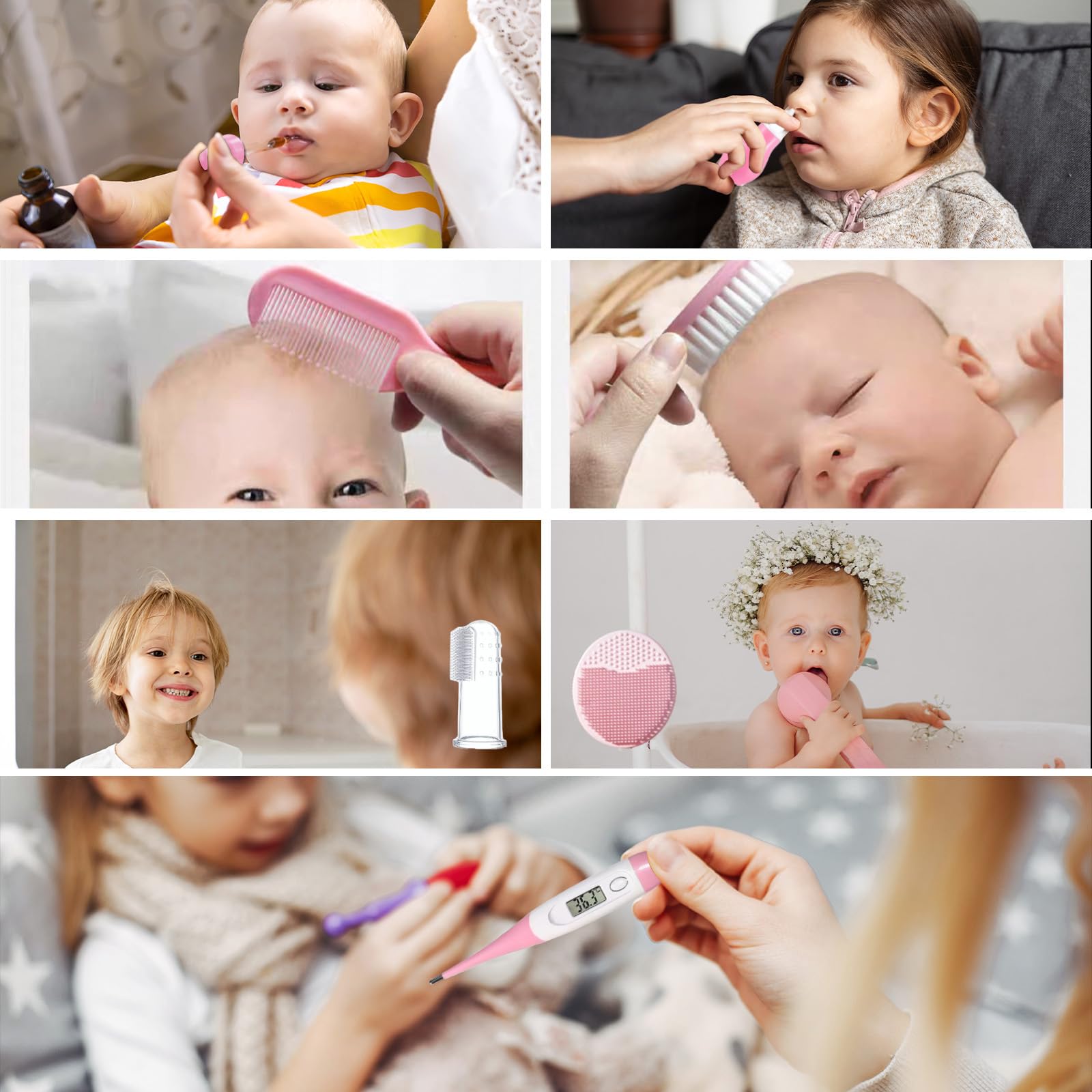 12Pcs Trousse de Soin Bebe Naissance, Trousse de Toilette Bebe, Sets et Trousses de Toilette, Ensemble Sécurité pour Bébé Sans BPA, Produits Puériculture our Les Voyages et Maison (Rose)